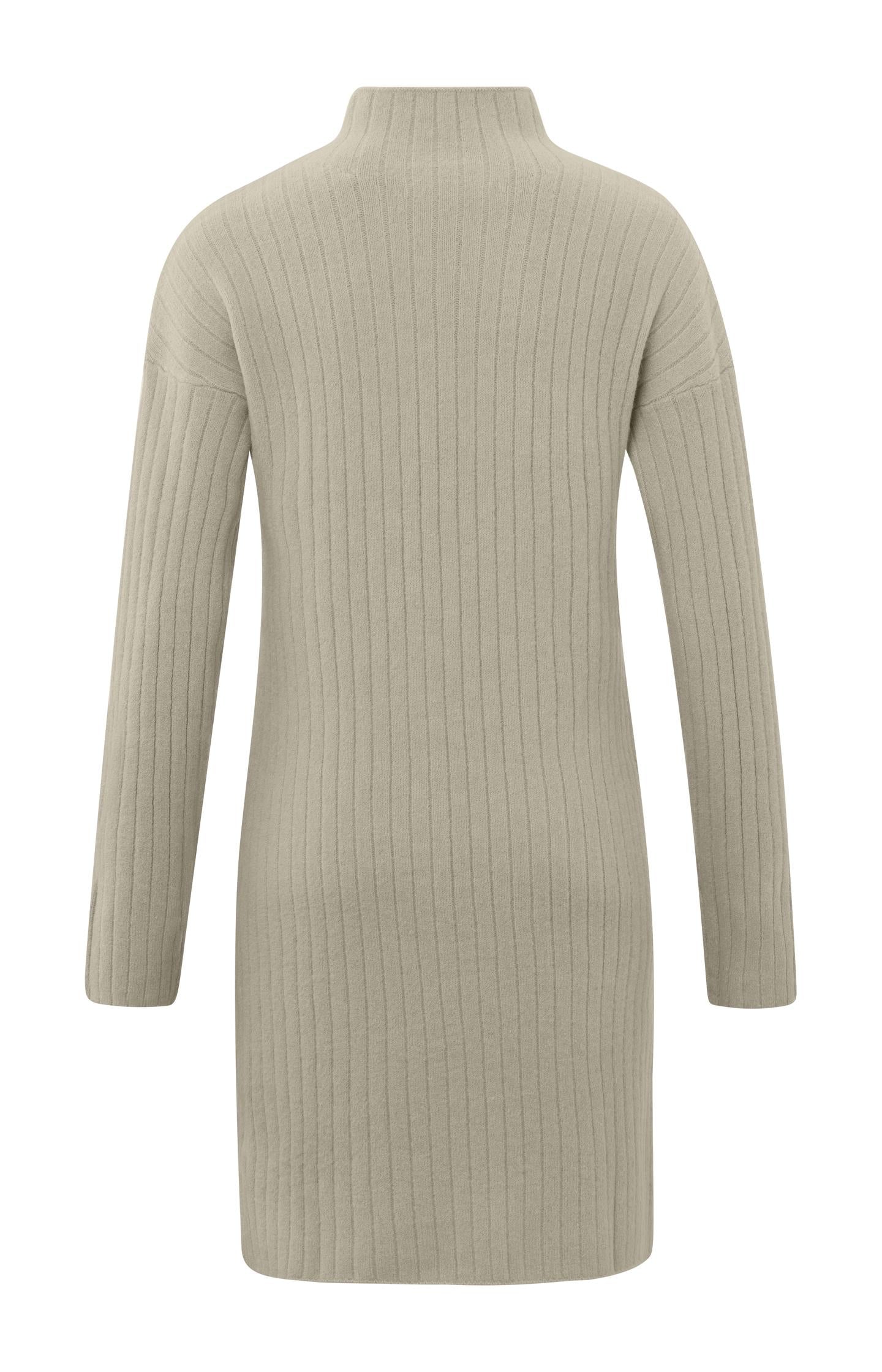 Knitted dress with turtleneck and long sleeves in rib stitch