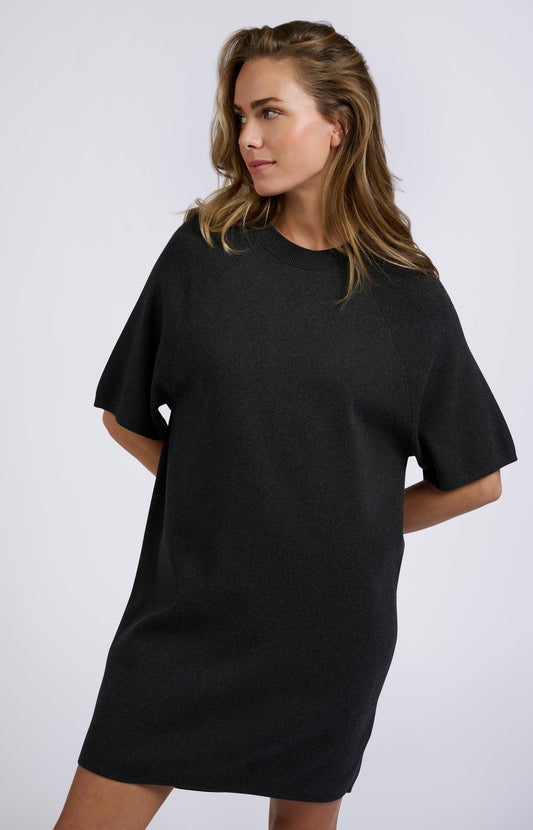 Knitted T-shirt dress with short sleeves and a round neck