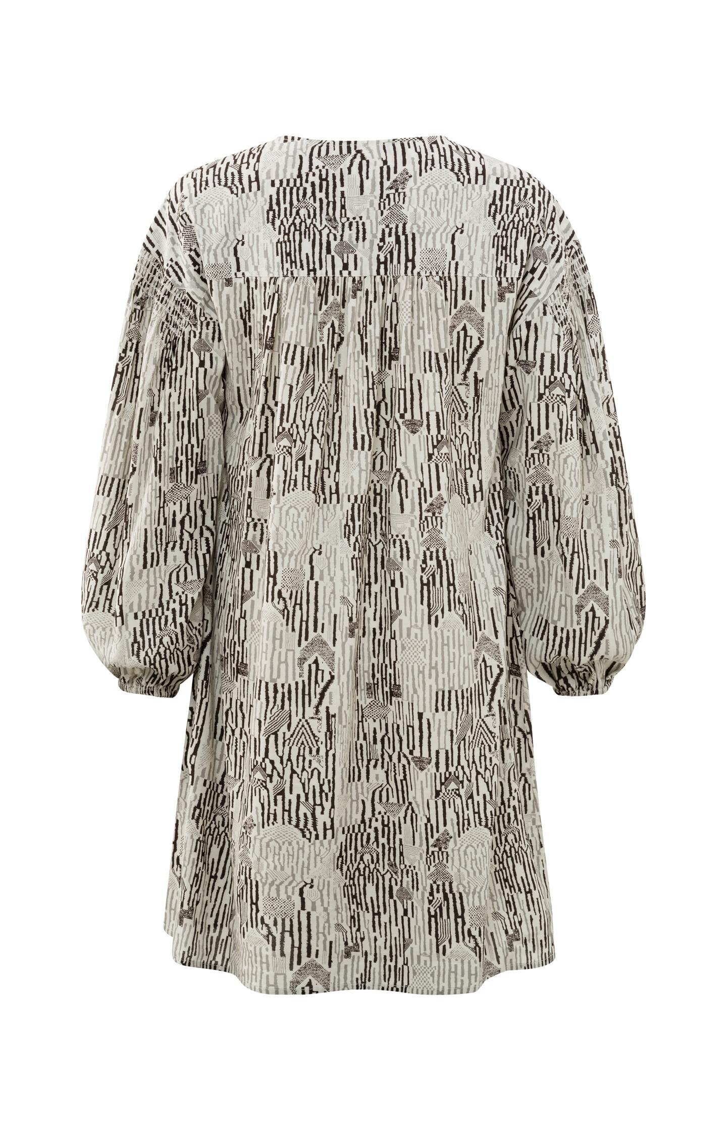 Kaftan dress with V-neck, long sleeves and graphic print