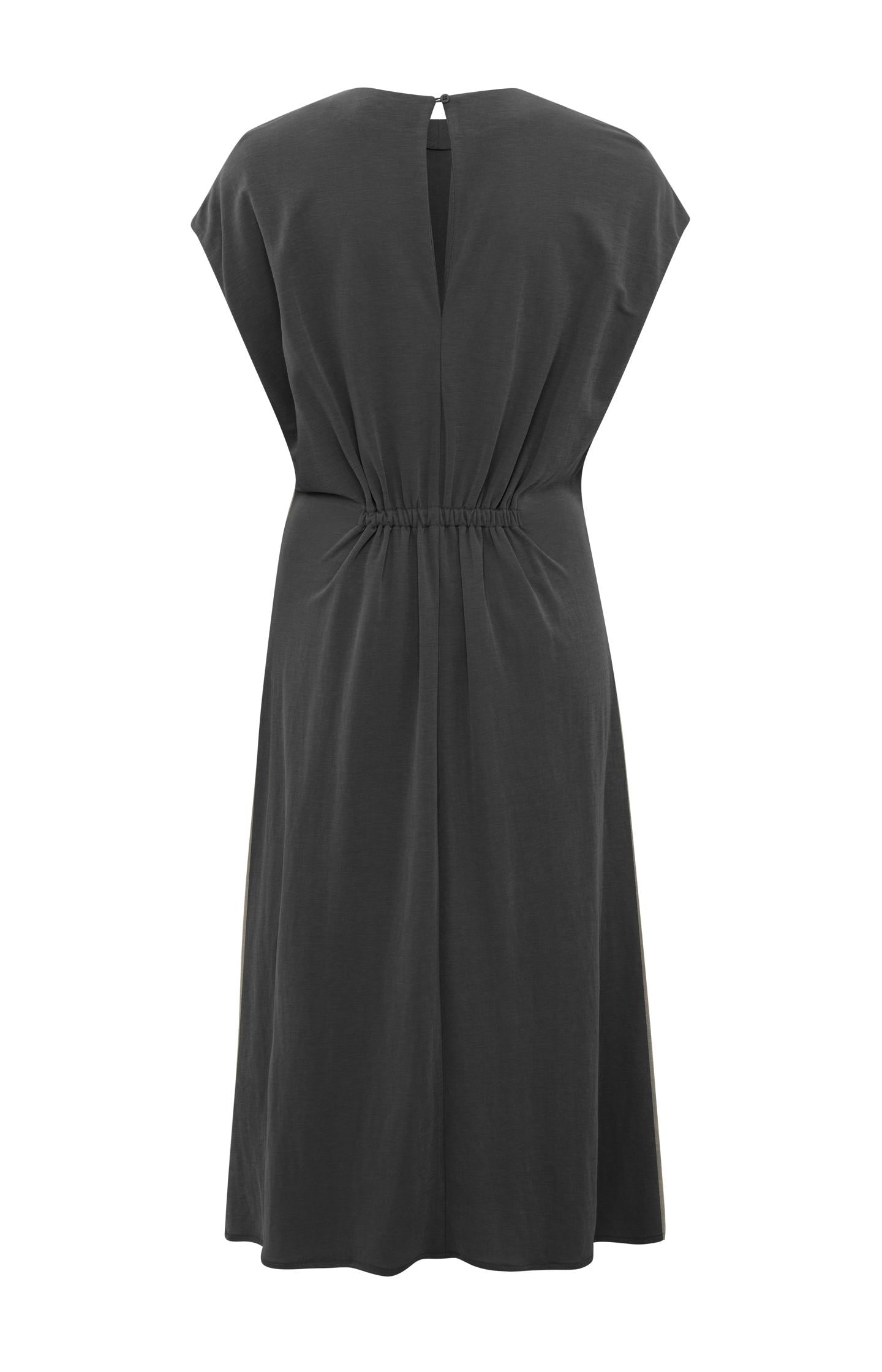 Midi dress with cap sleeves, faux wrap and pleated details