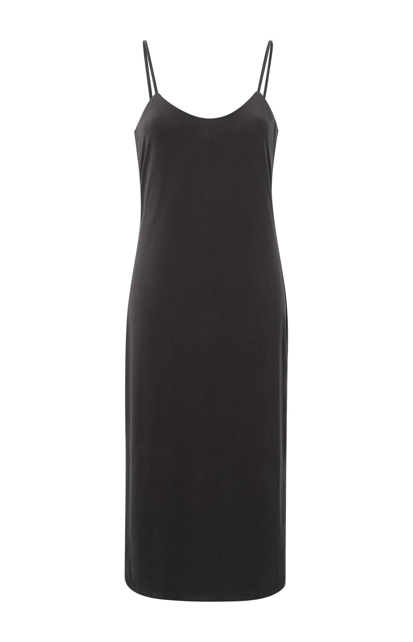 Black slip dress with thin straps in jersey fabric