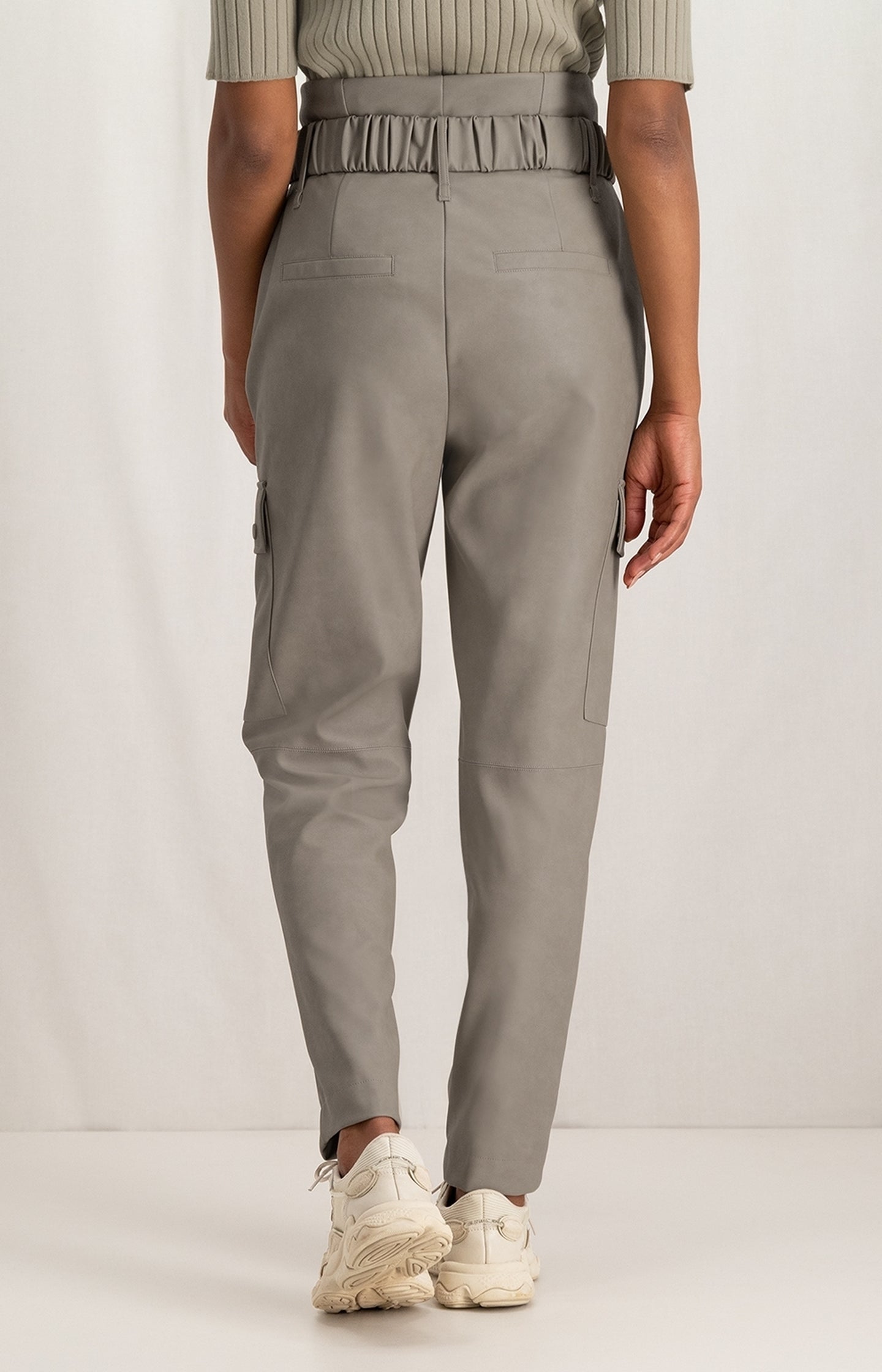 Cargo trousers with straight legs and belt in faux leather