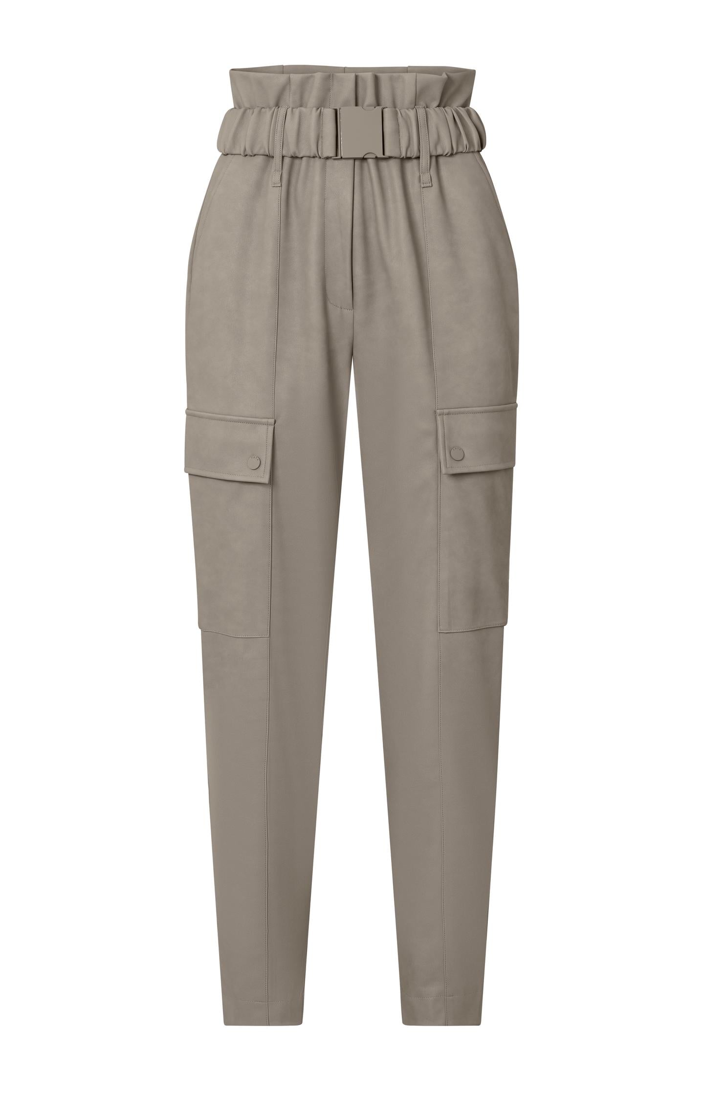 Cargo trousers with straight legs and belt in faux leather