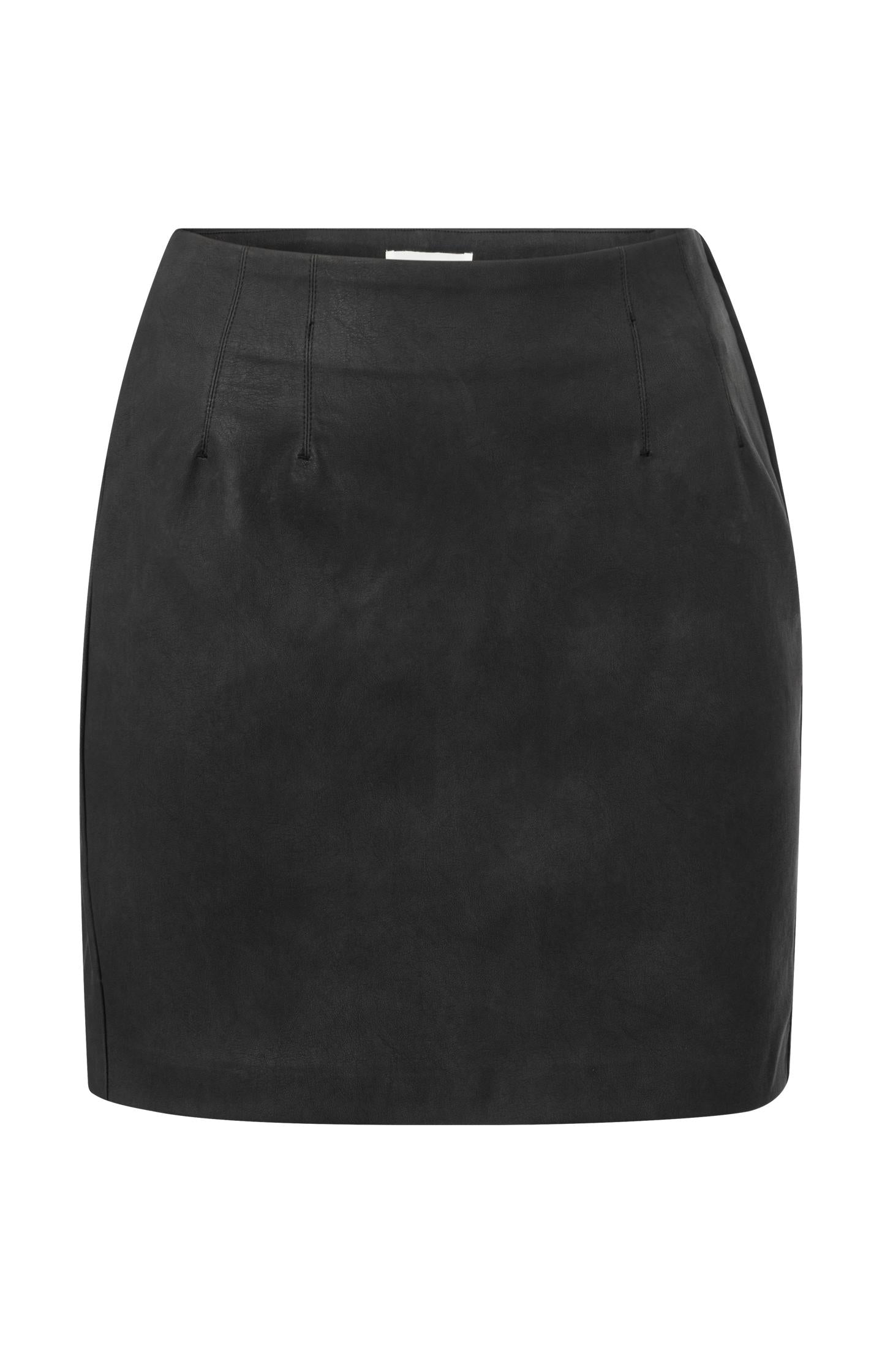 Faux nubuck leather skirt with stitching and back pocket