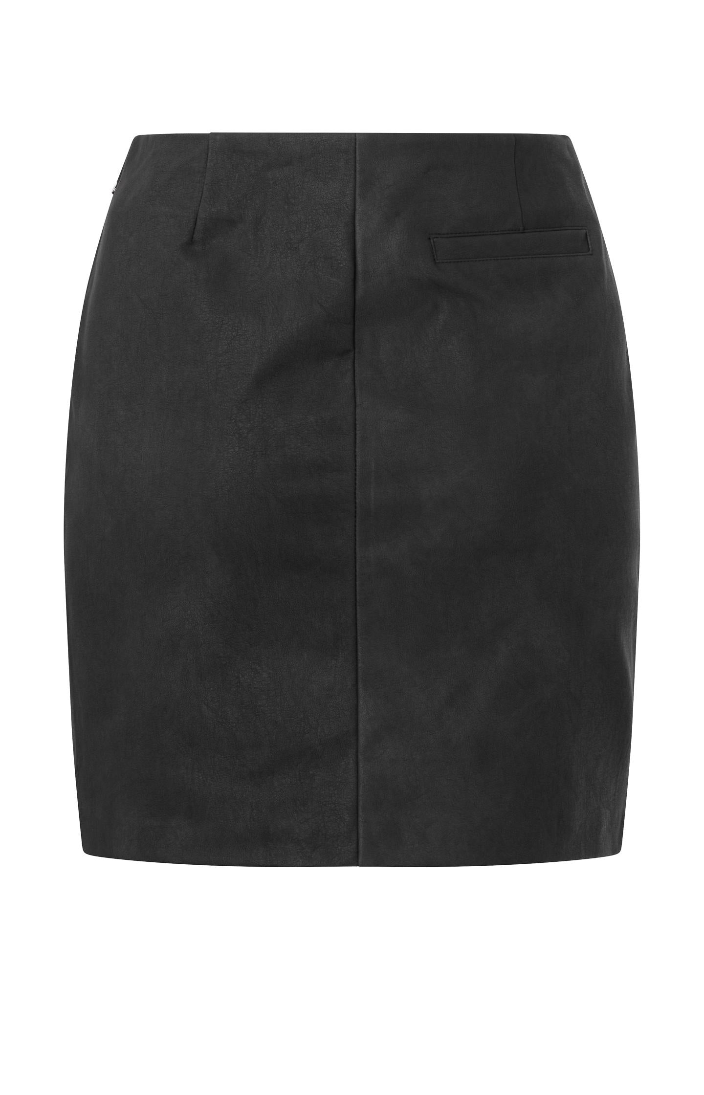 Faux nubuck leather skirt with stitching and back pocket