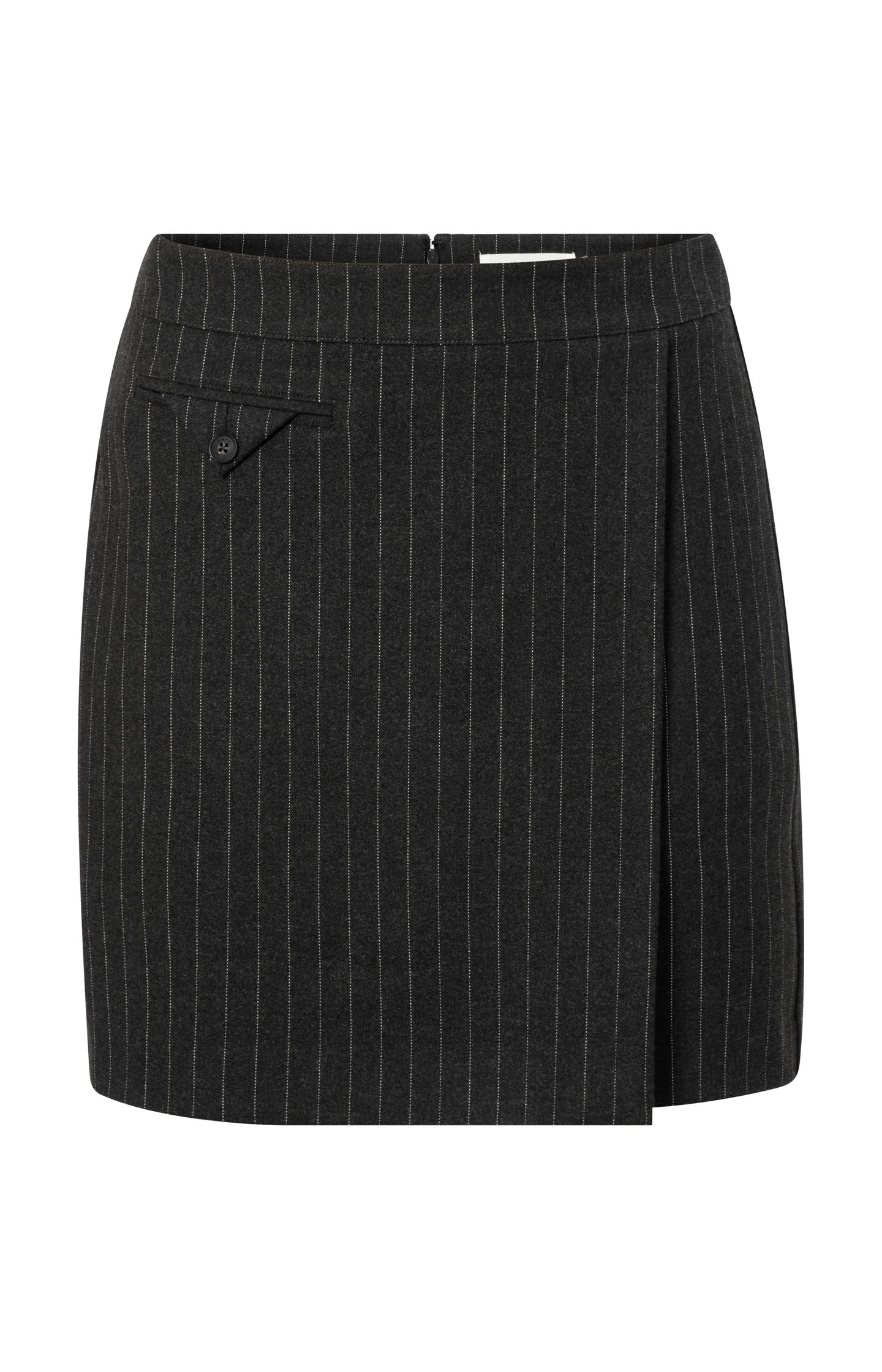 Short skirt with pinstripes, wrap and a zipper closure