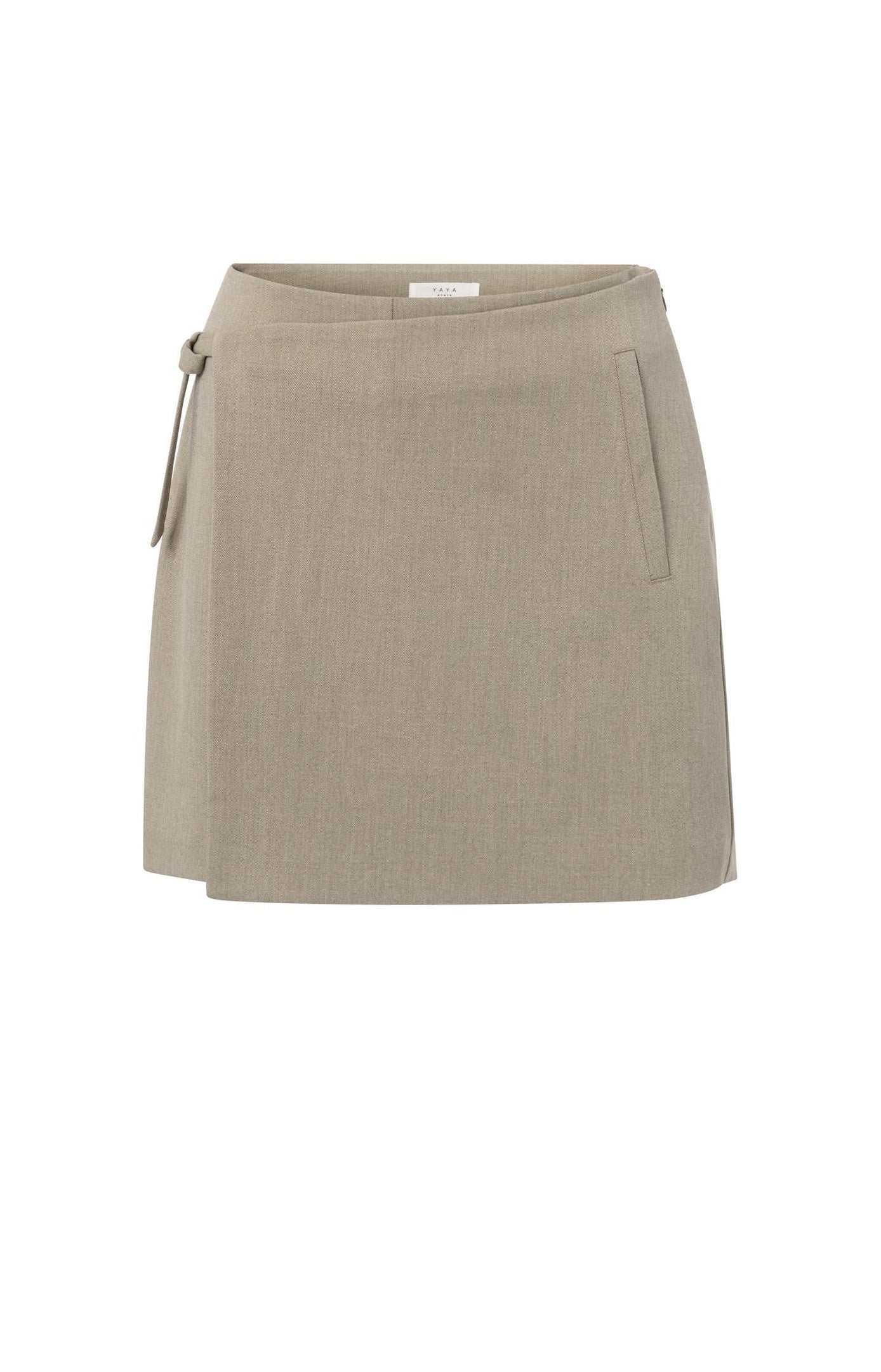 Woven short skirt with subtle wrap design and belt