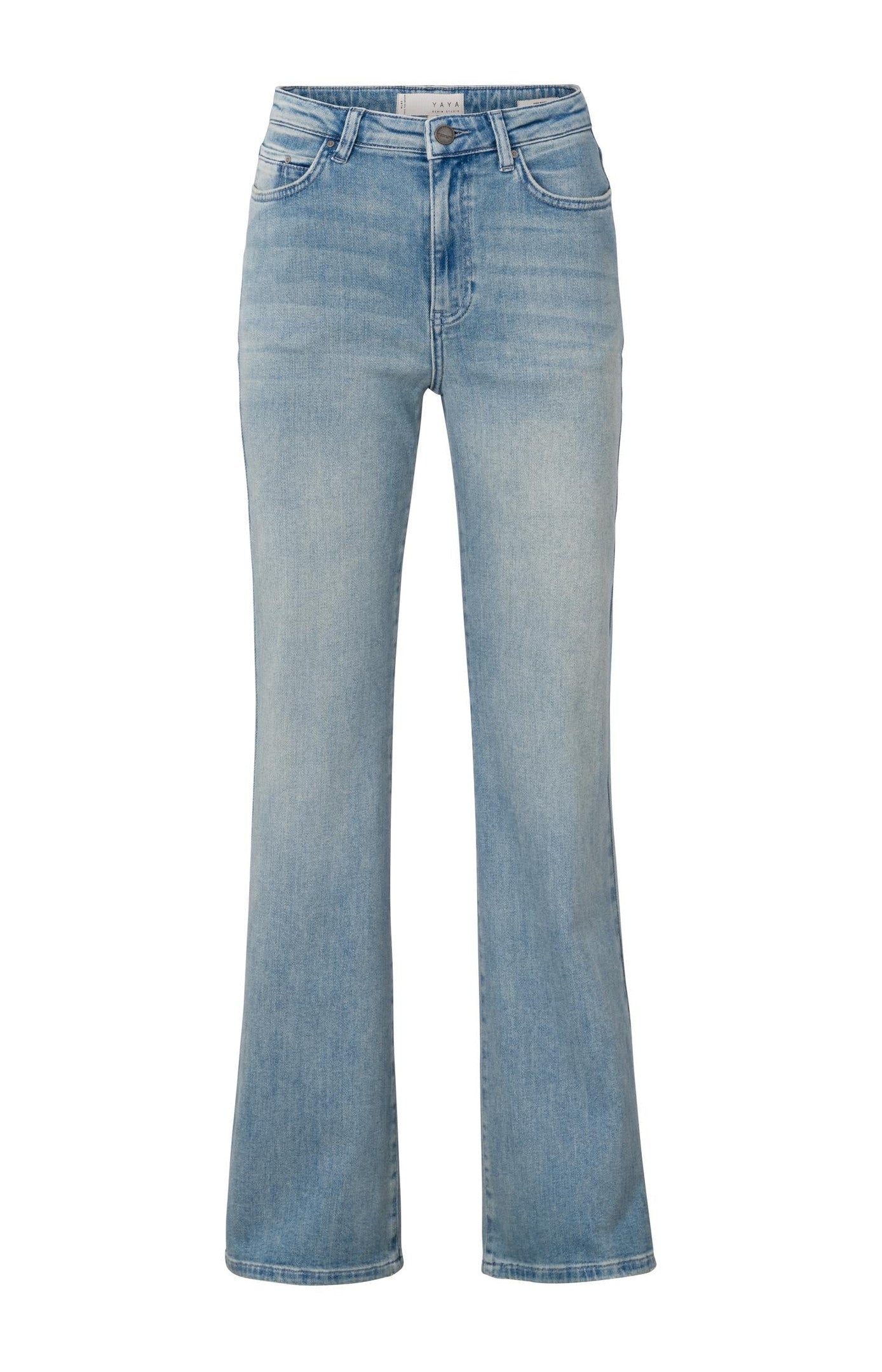 Wide leg loose denim with five pockets and zip fly