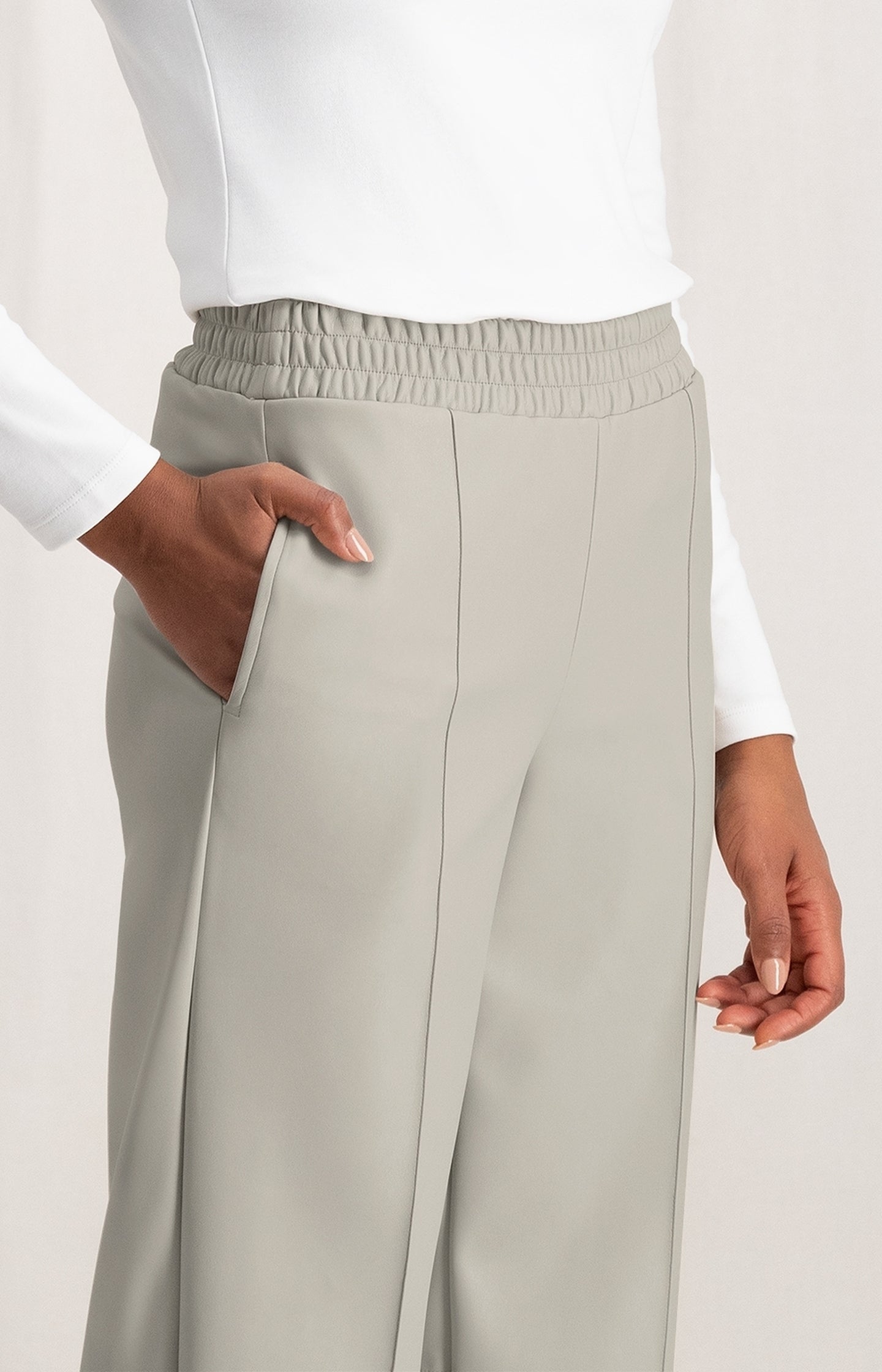 Faux leather wide leg trousers with elastic waist and pocket