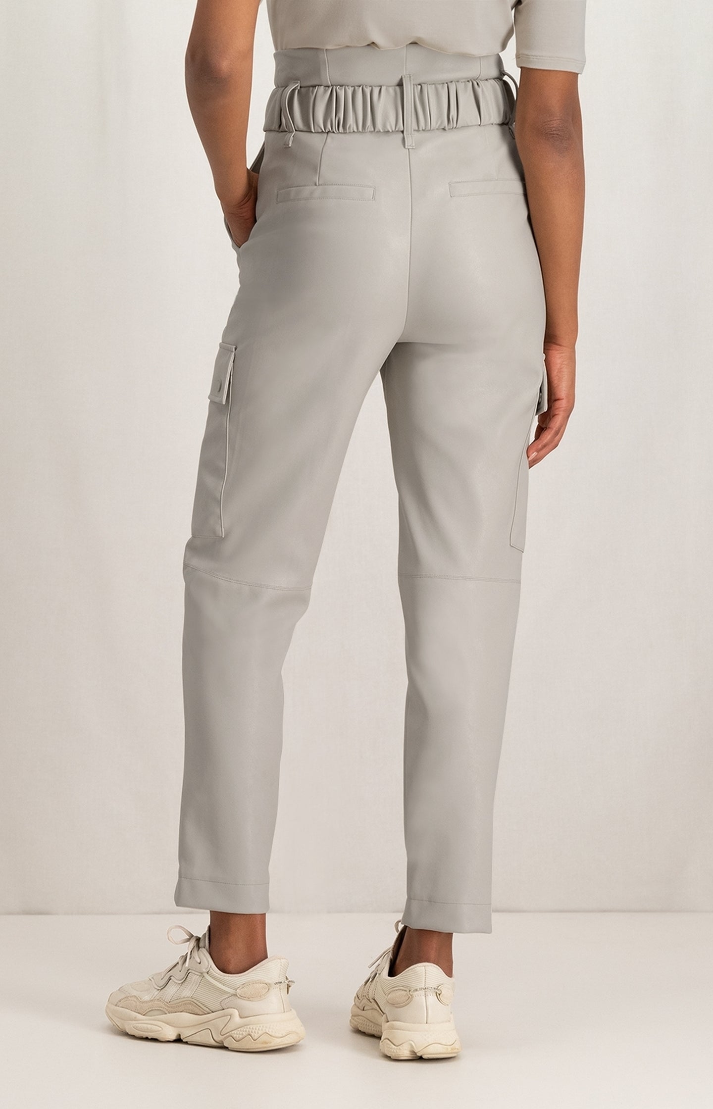 Cargo trousers with straight legs and belt in faux leather