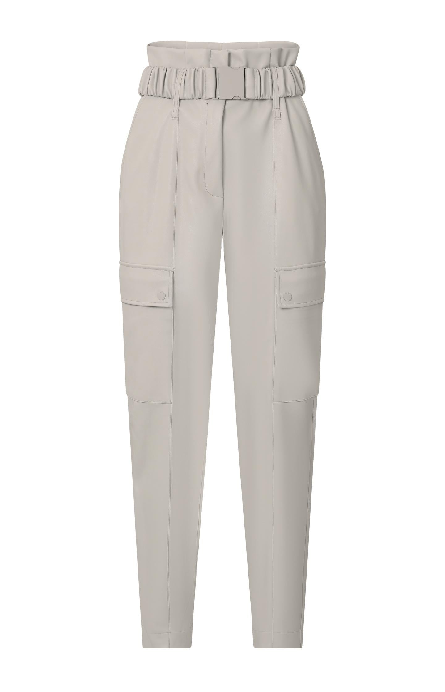 Cargo trousers with straight legs and belt in faux leather