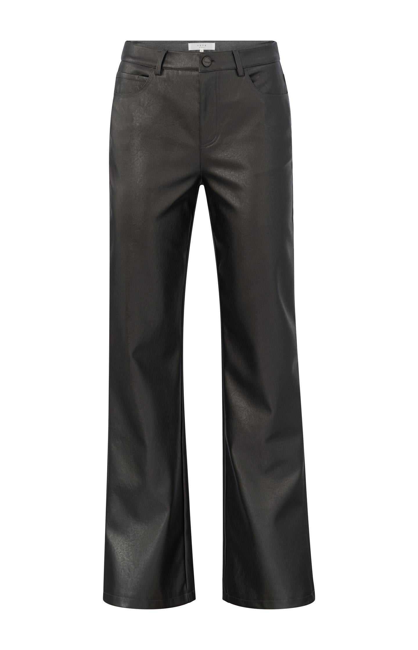 Metallic faux leather pants with wide legs and regular fit