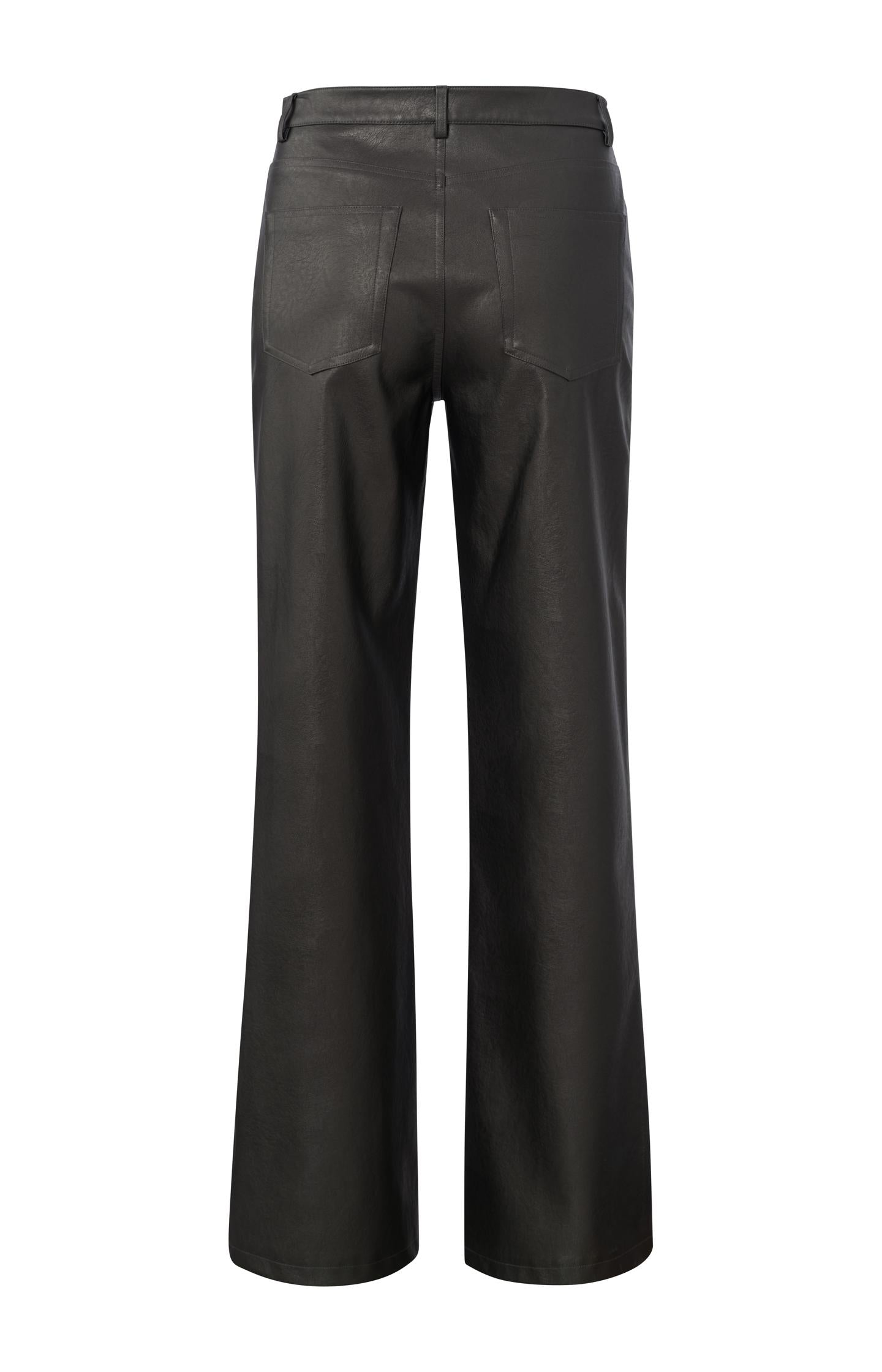 Metallic faux leather pants with wide legs and regular fit