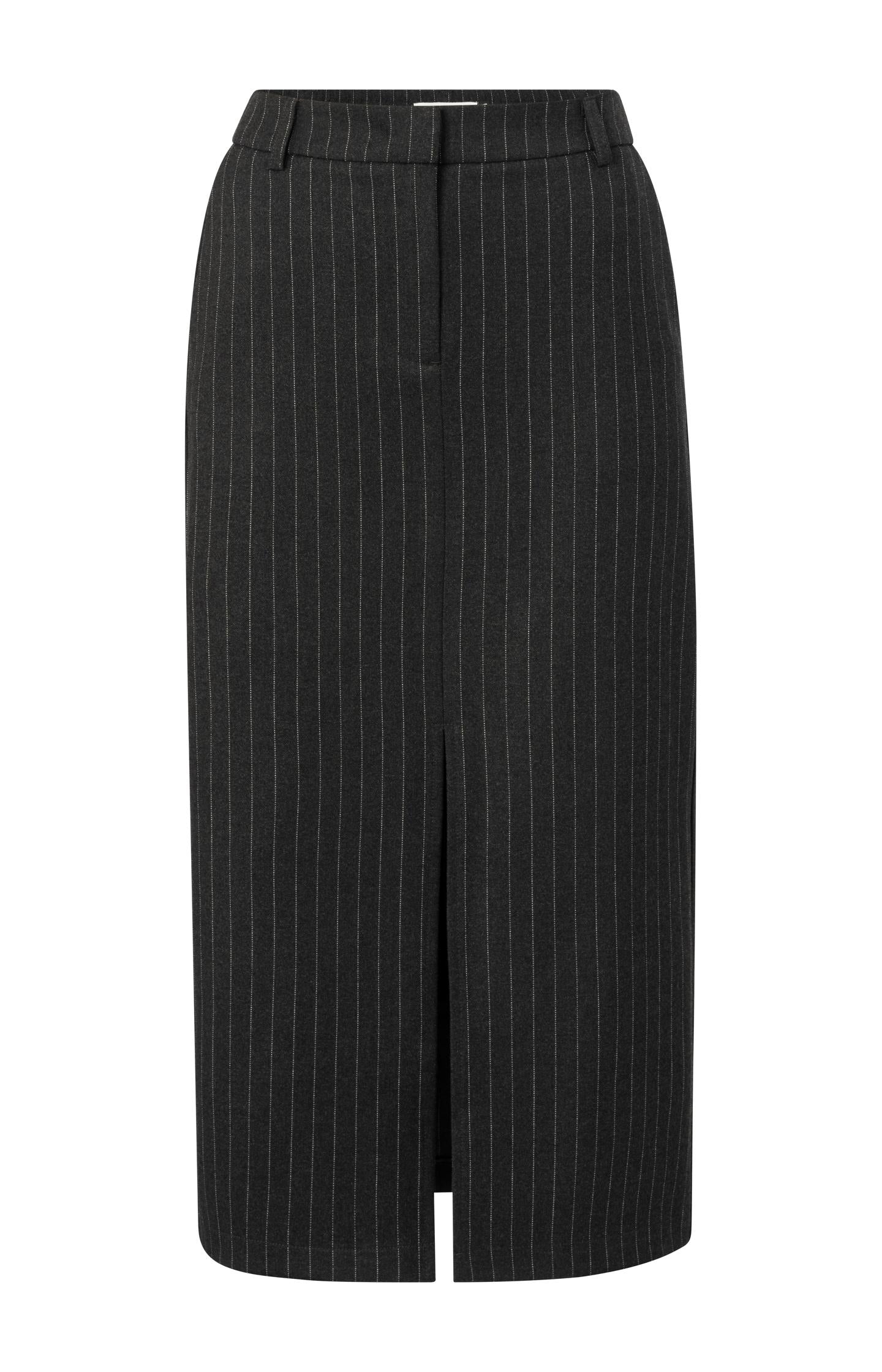 Midi skirt with pinstripes and front slit