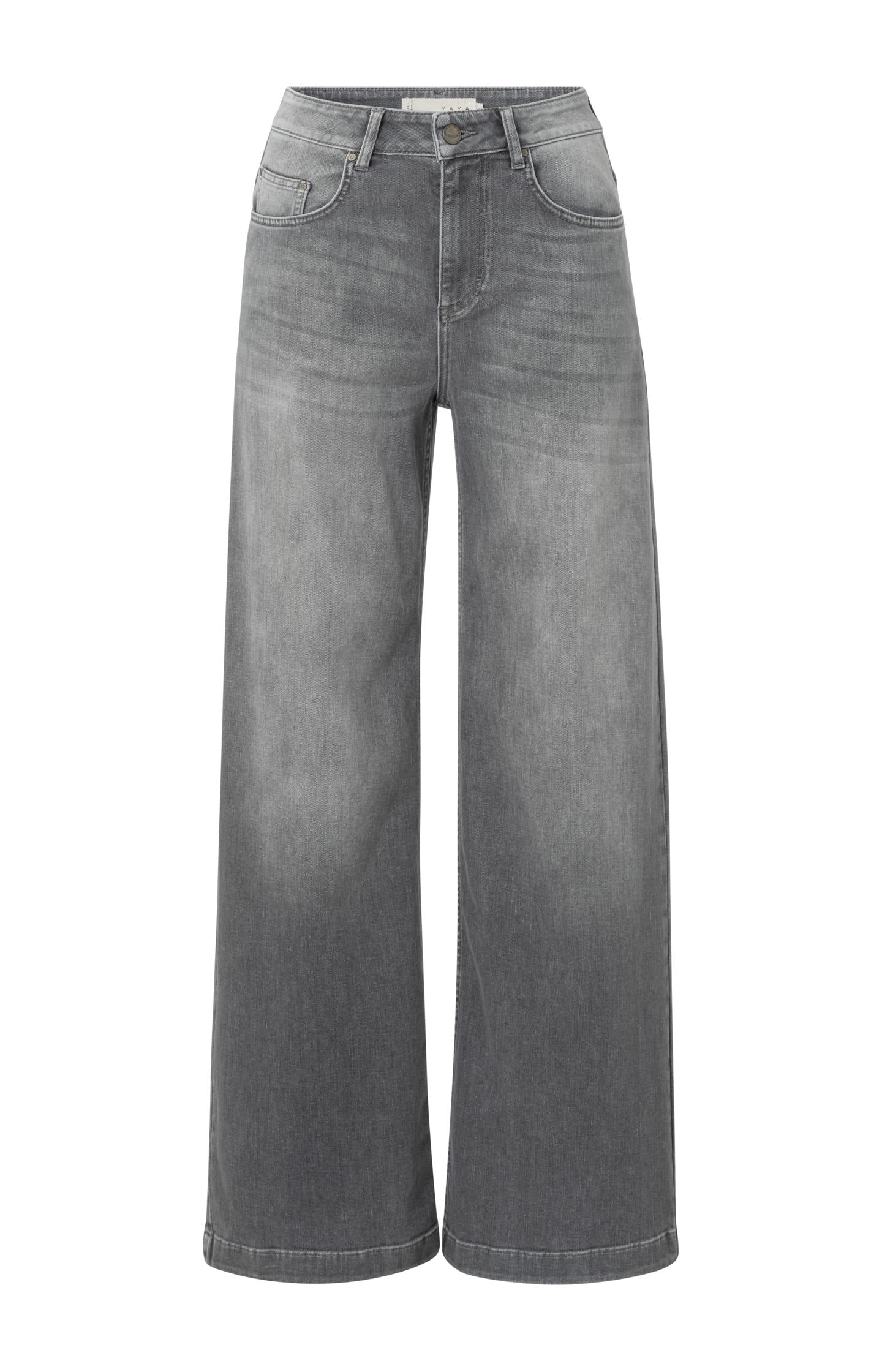 Gray jeans with high waist, extra wide legs and pockets - L34