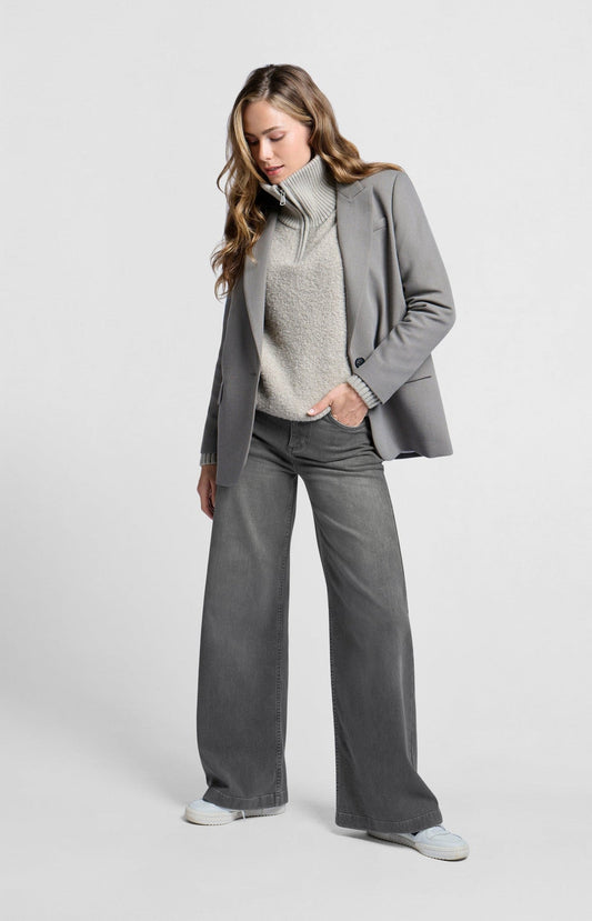 Gray jeans with high waist, extra wide legs and pockets - L34