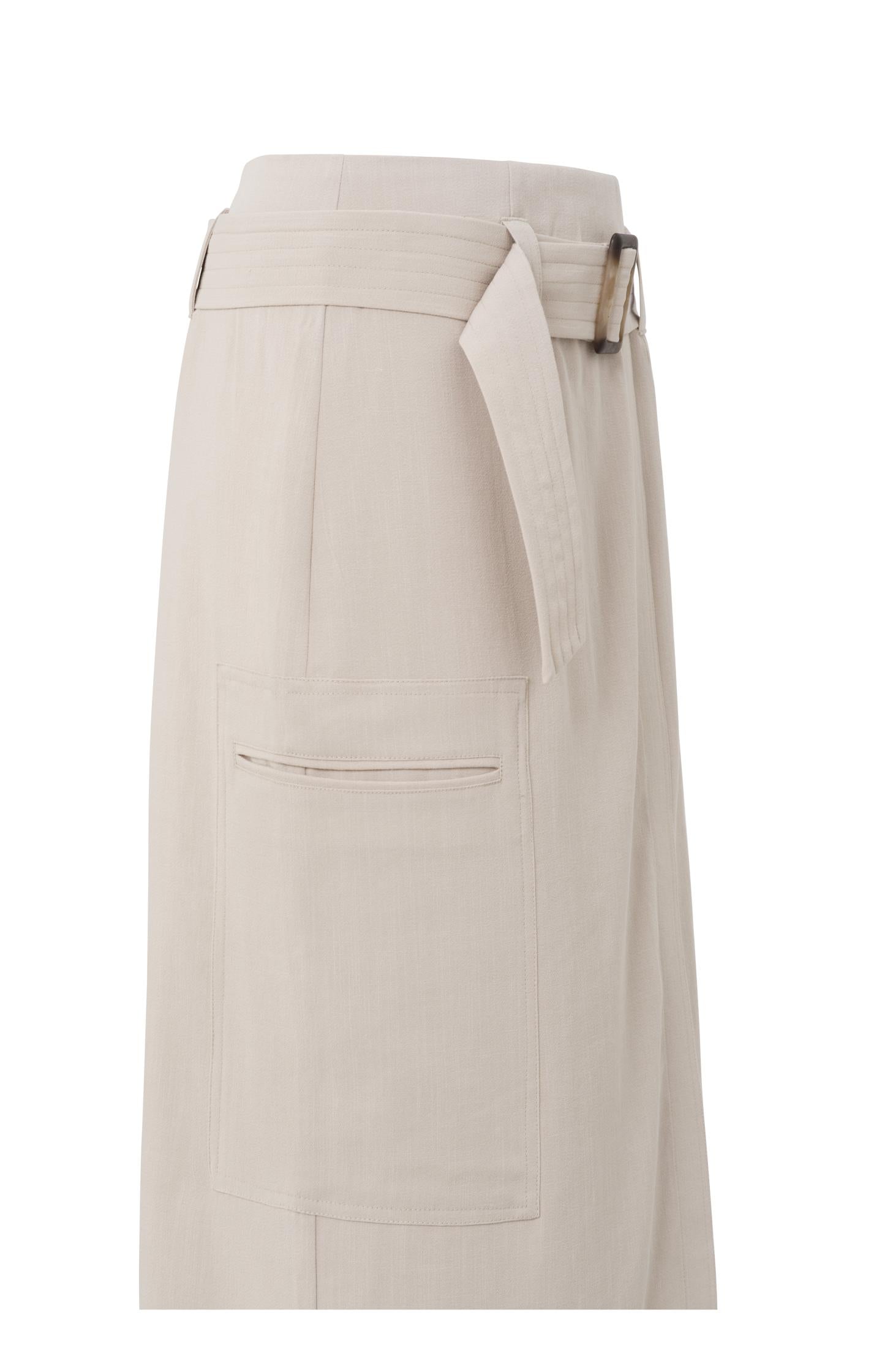 Woven midi skirt with belt, zip, pocket and wrap effect