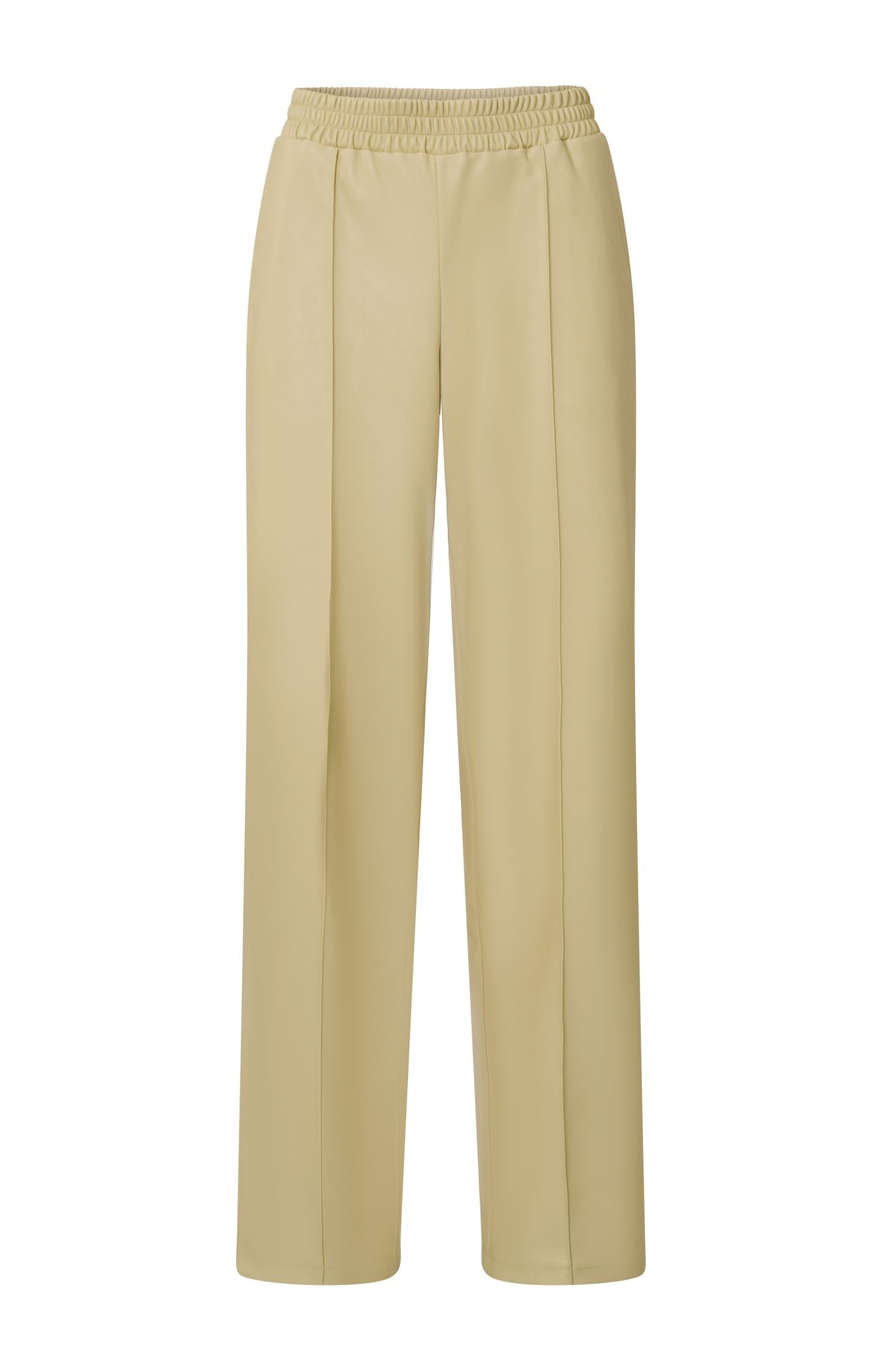 Faux leather wide leg trousers with elastic waist and pocket