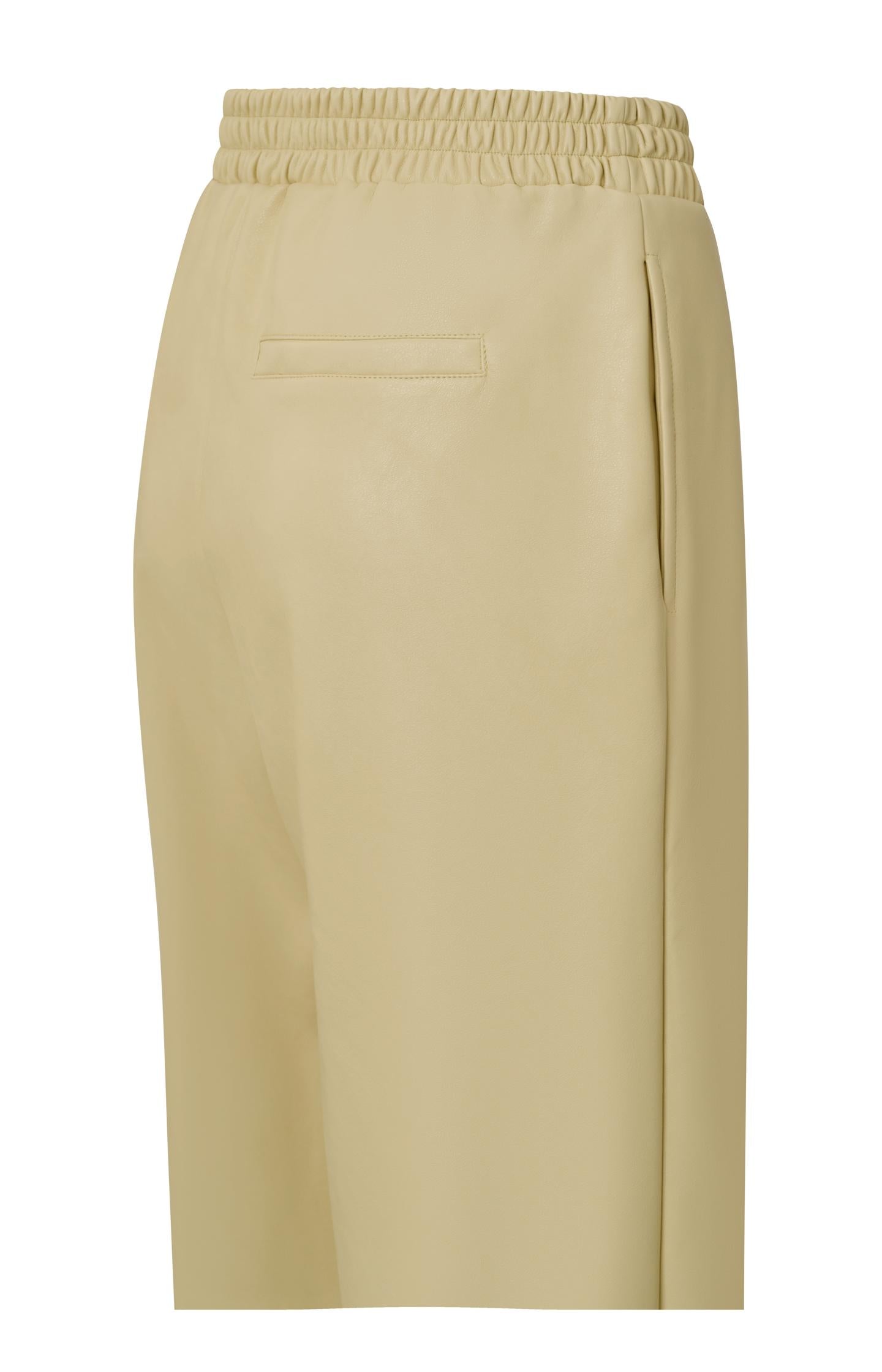 Faux leather wide leg trousers with elastic waist and pocket