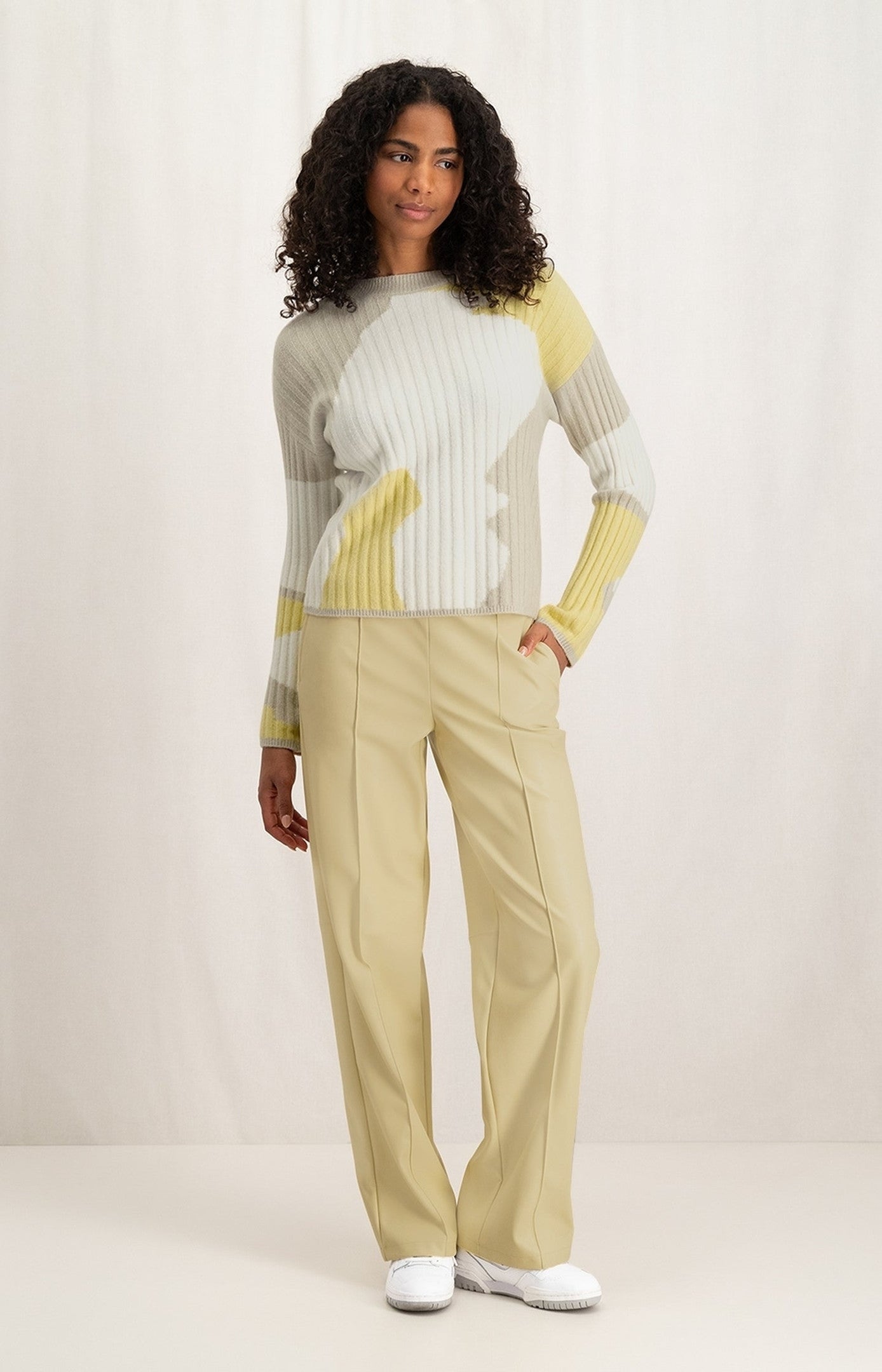 Faux leather wide leg trousers with elastic waist and pocket