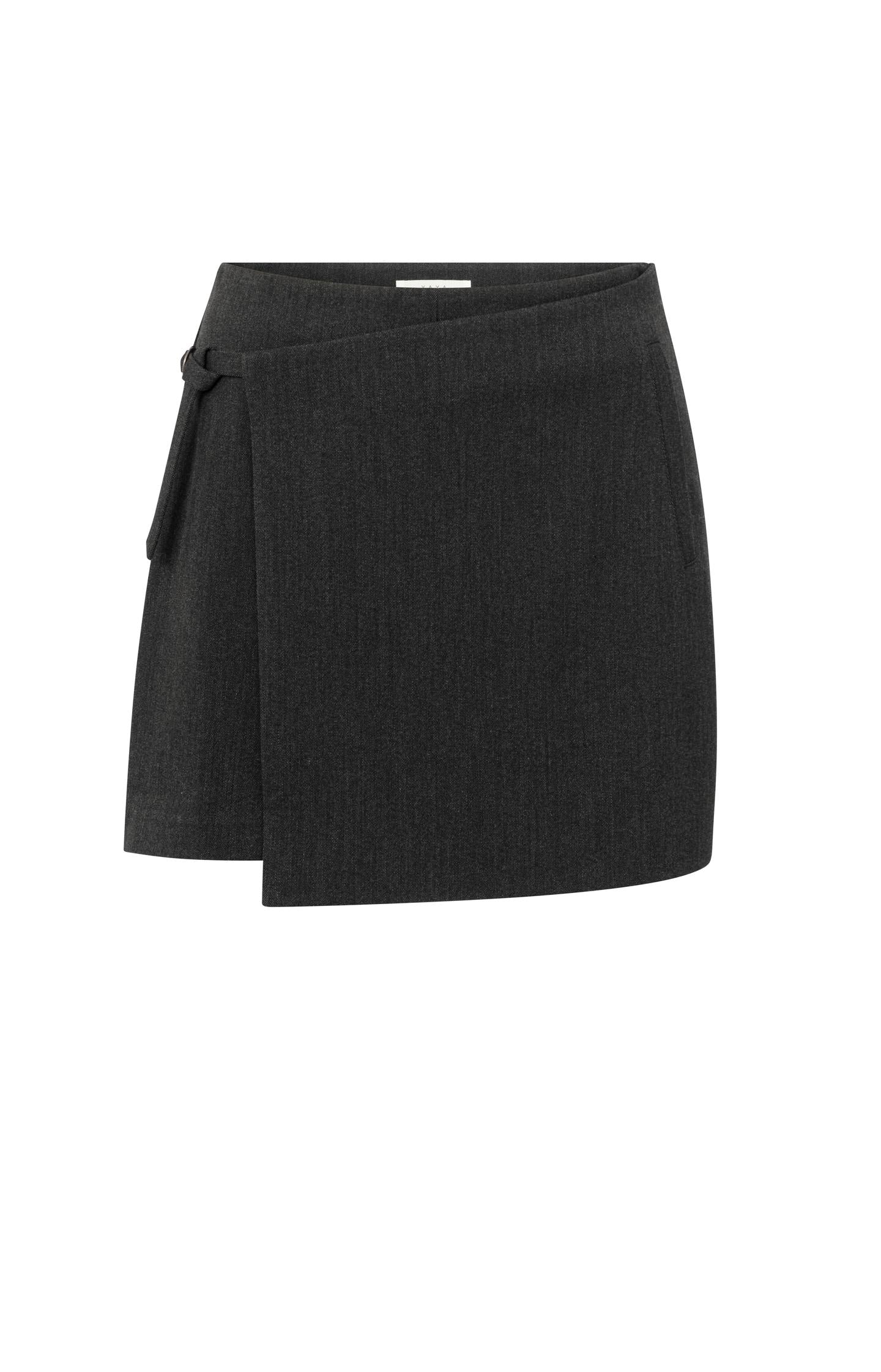 Woven skort with subtle wrap design and belt