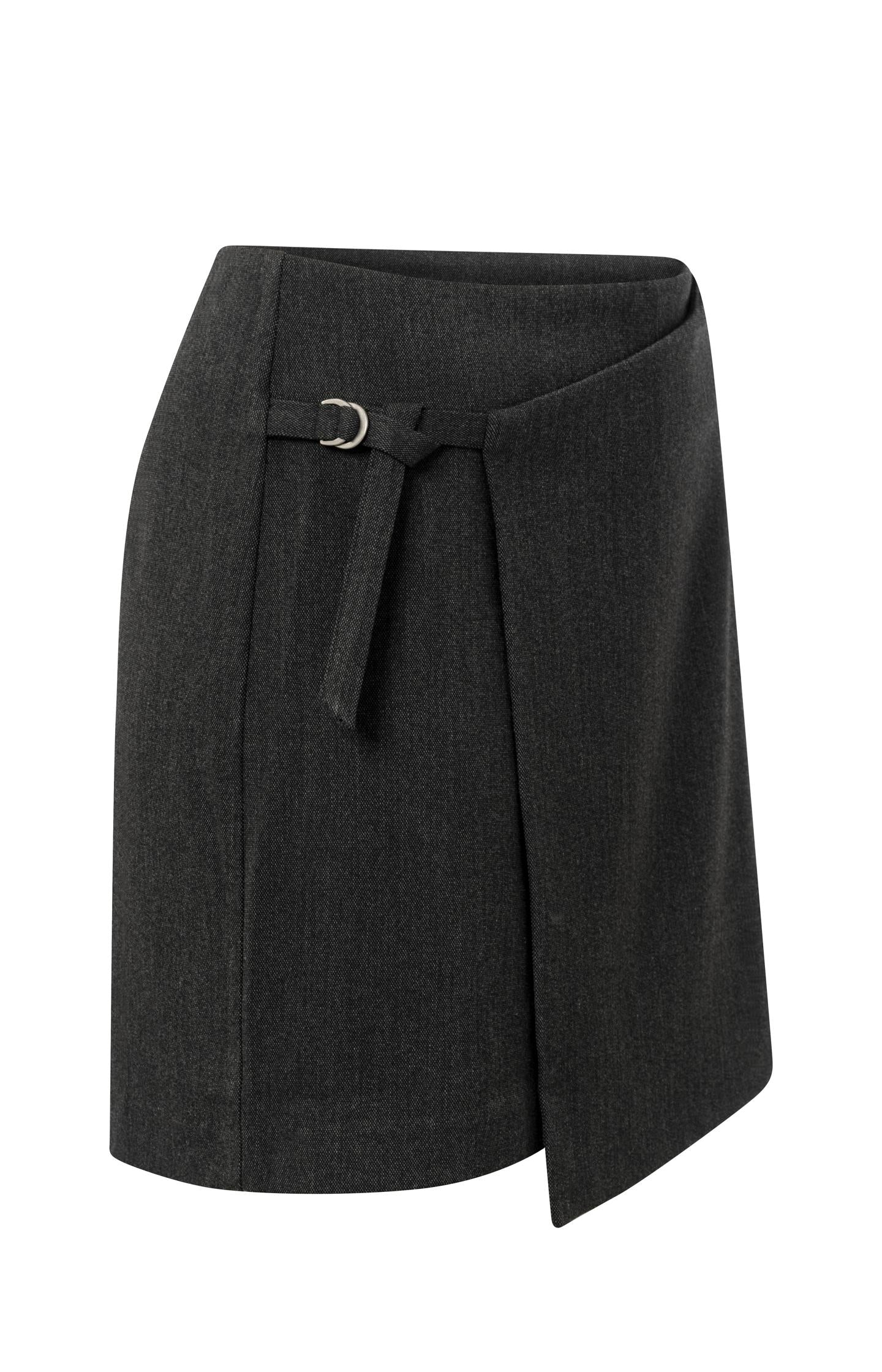 Woven skort with subtle wrap design and belt