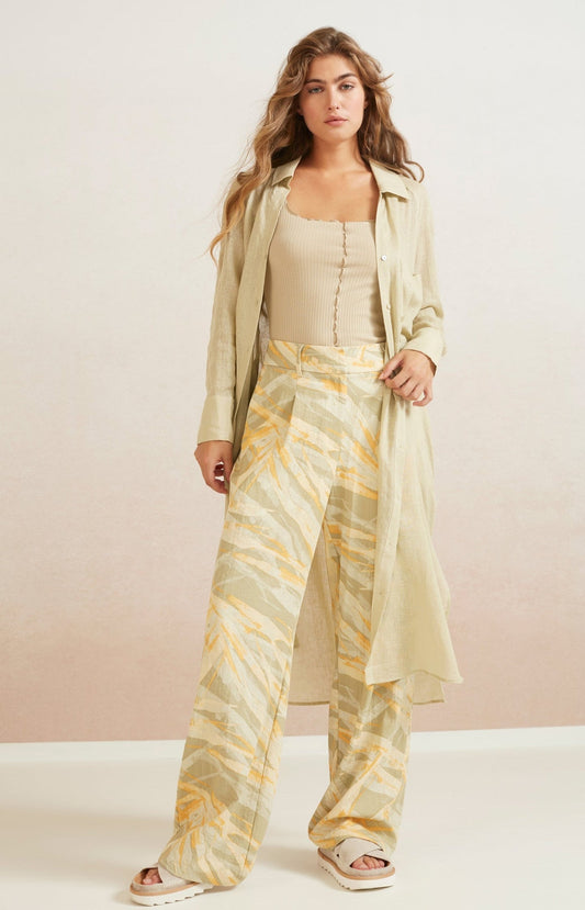 High waist trousers with wide leg, zip, pockets and print