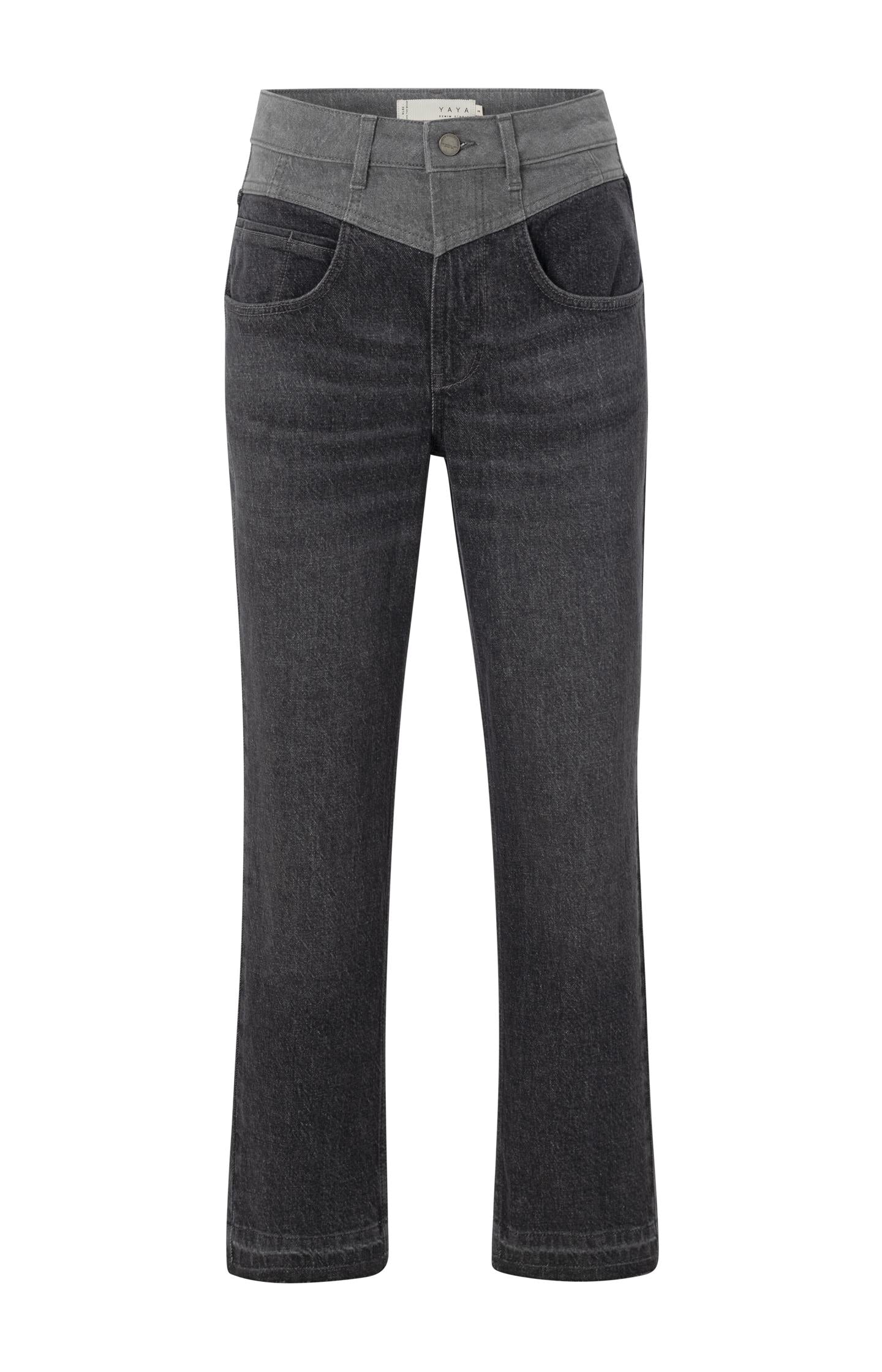 Two-tone jeans with high waist, straight legs and pockets