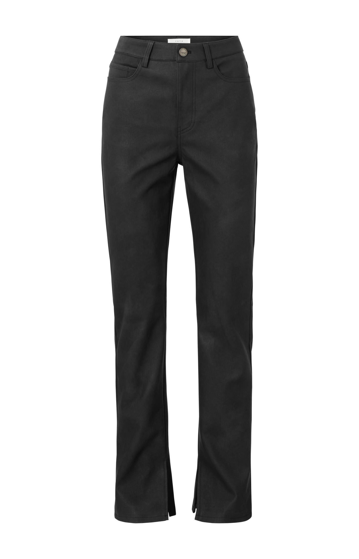 Faux nubuck leather pants with high waist, pockets and slit