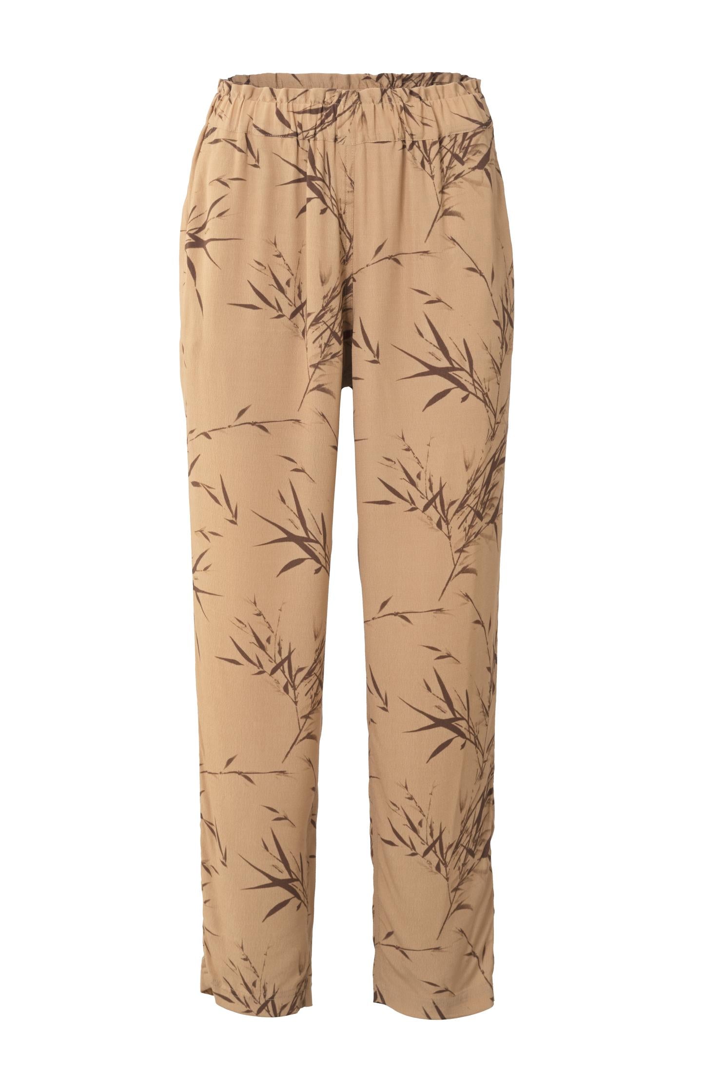 Trousers with elastic waist, side pockets and bamboo print