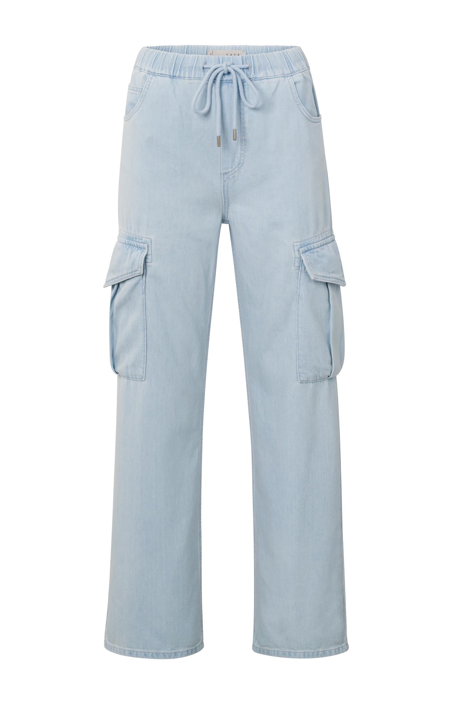 Cargo denim trousers with drawstring and pockets