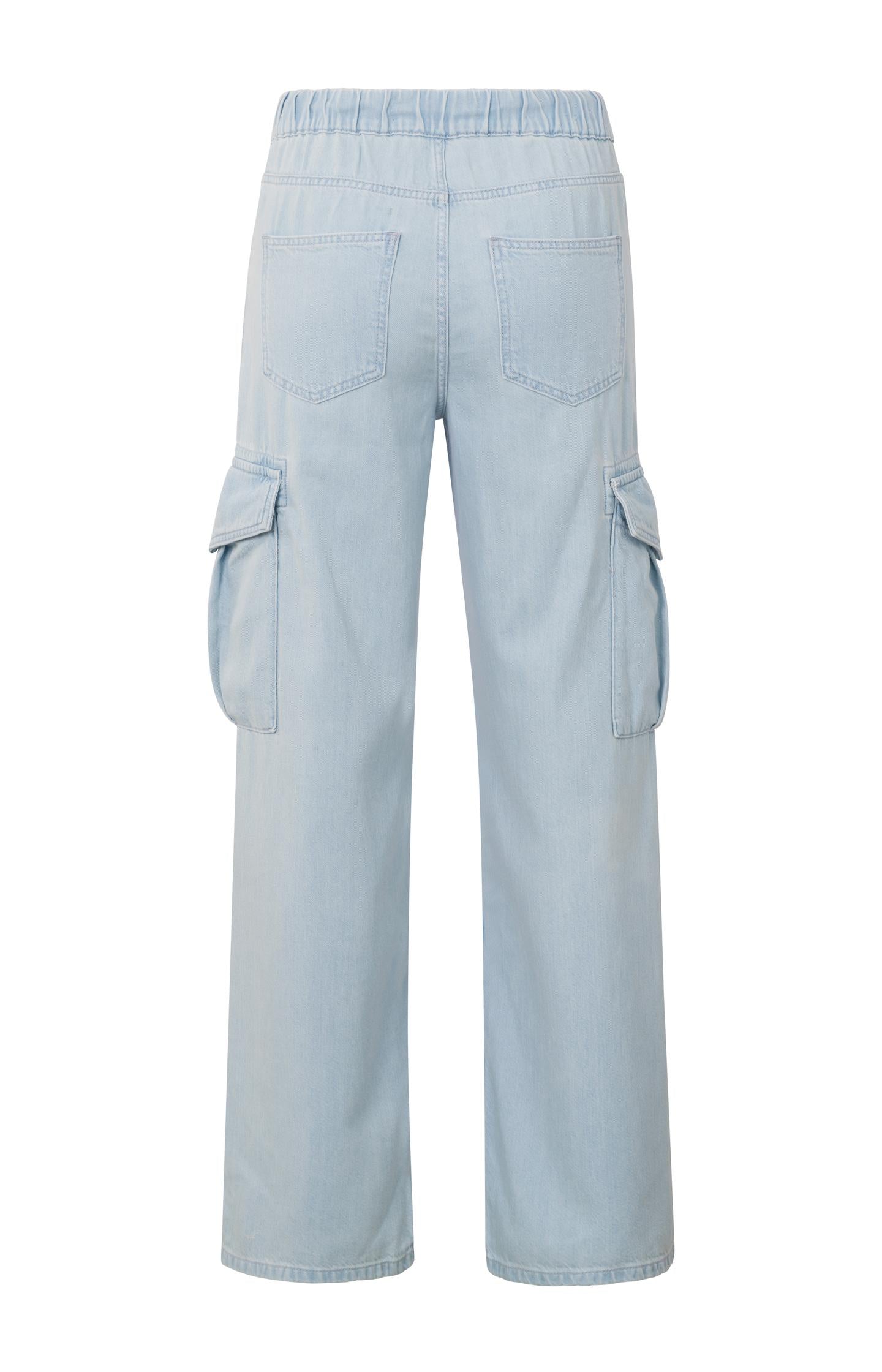 Cargo denim trousers with drawstring and pockets