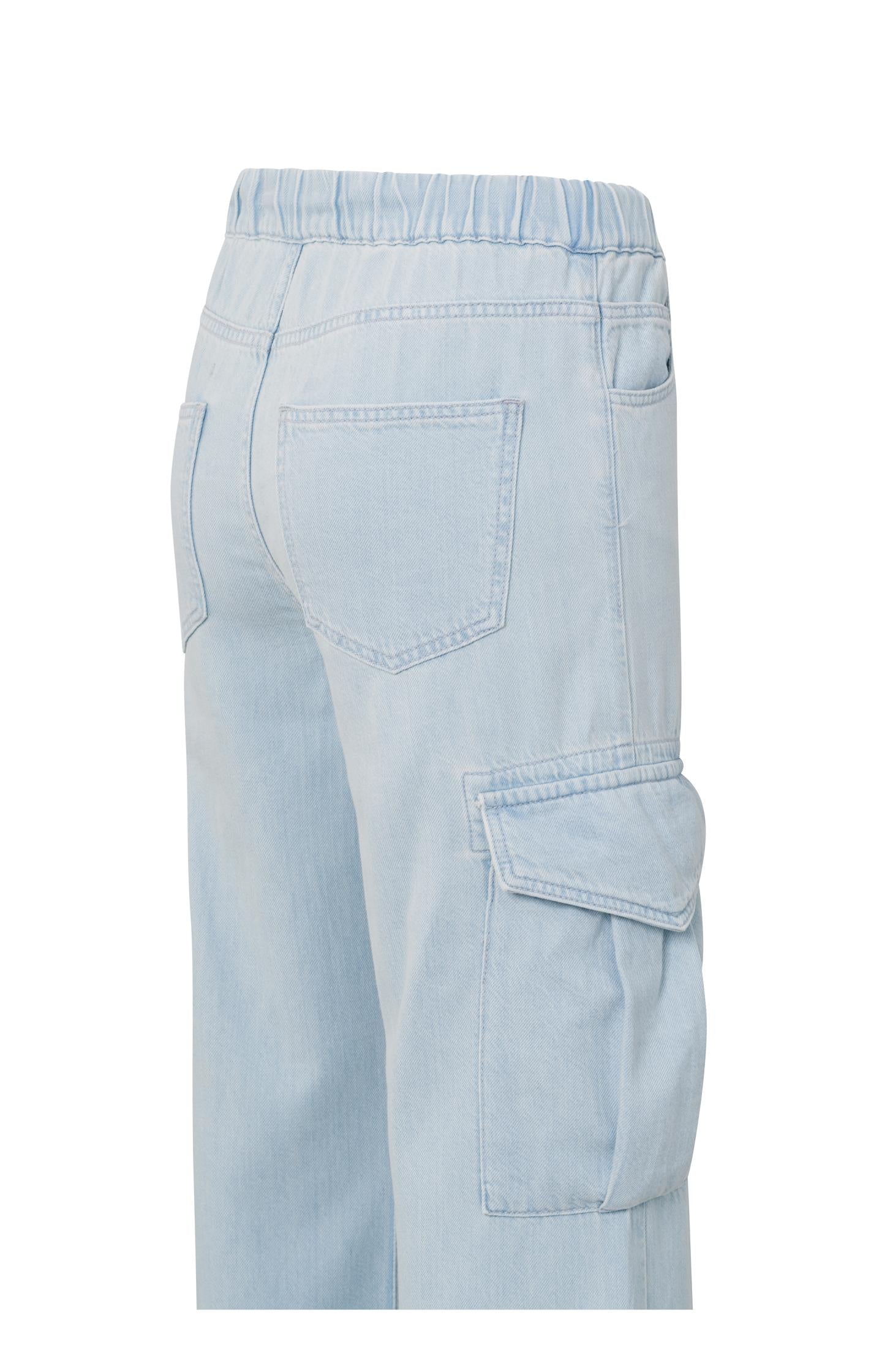 Cargo denim trousers with drawstring and pockets