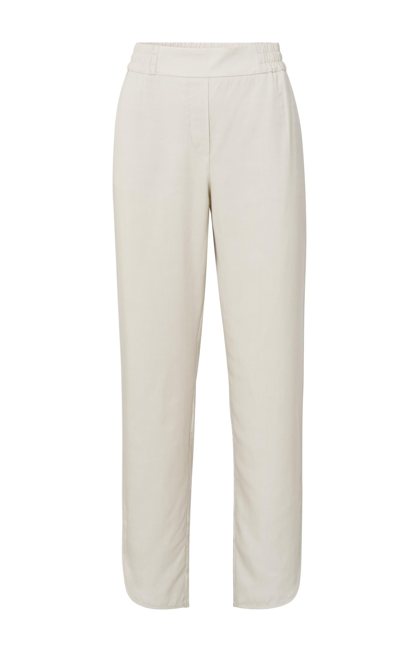 Woven trousers with elastic waist and straight legs