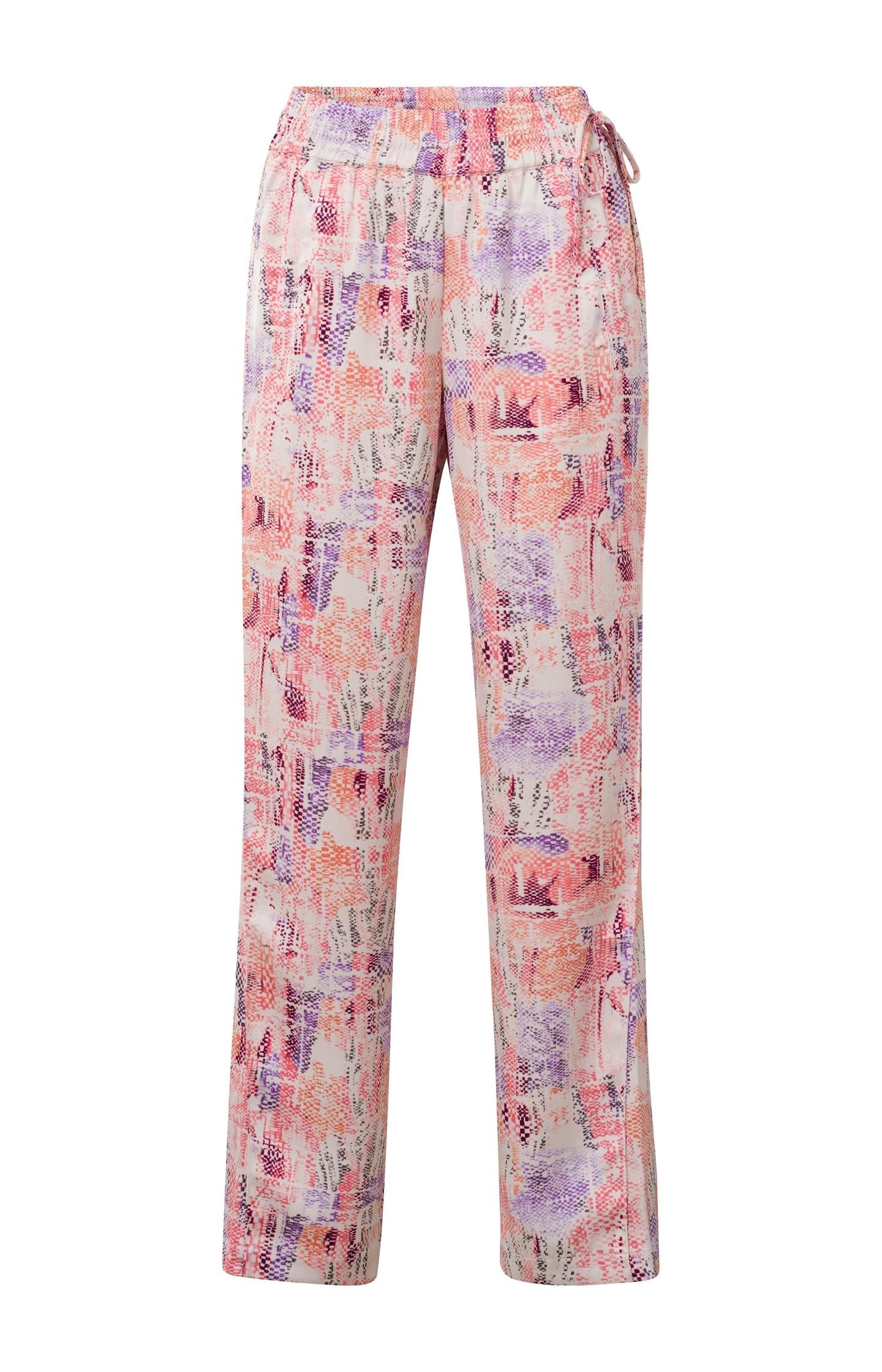 Satin wide leg trousers with side pocket and colorful print