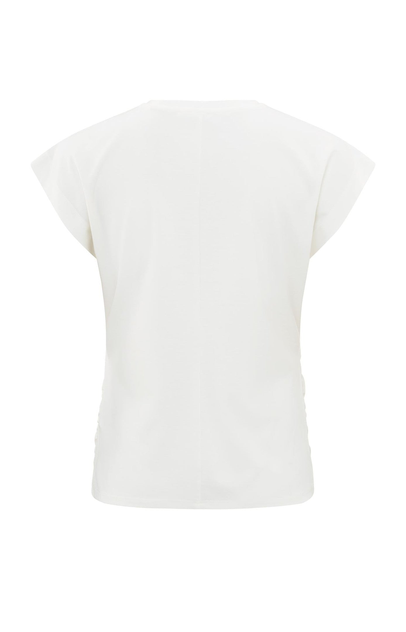 Top with round neck, cap sleeves and gathered seams