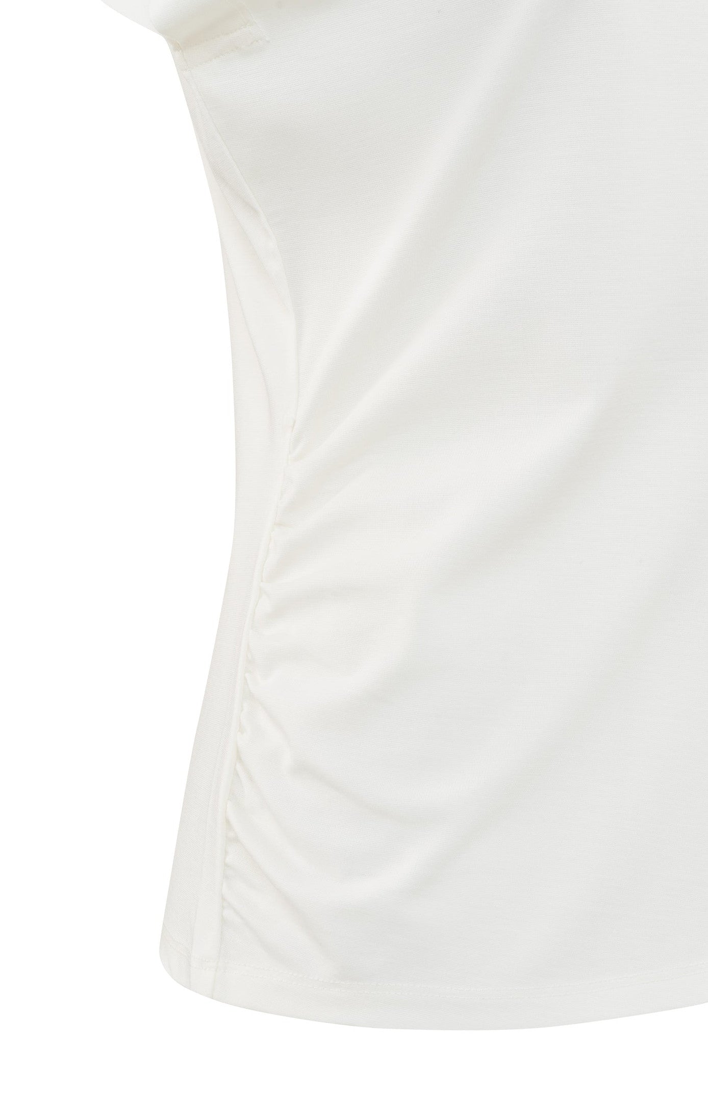 Top with round neck, cap sleeves and gathered seams