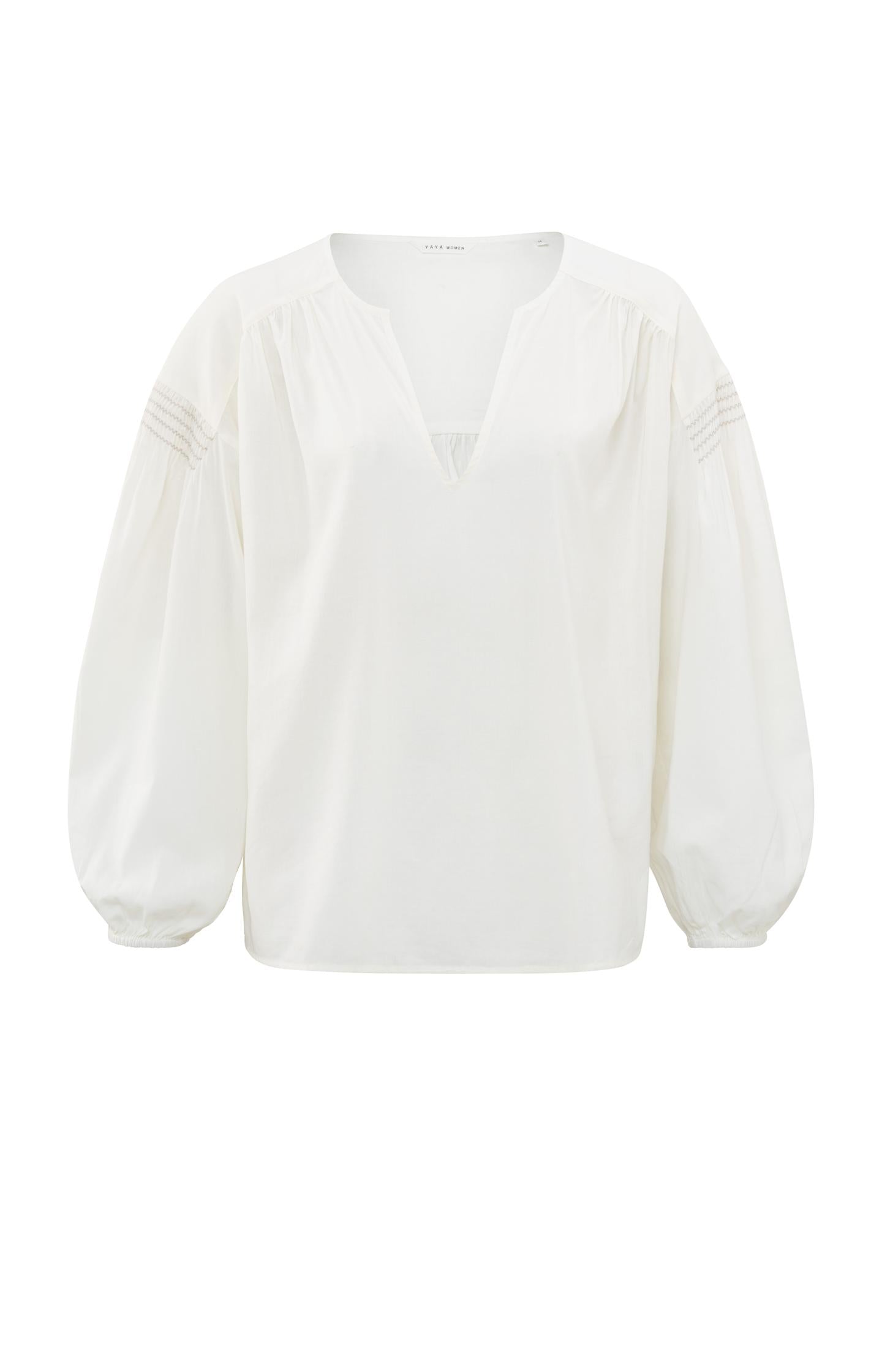 Woven top with V-neck, long sleeves and shoulder details