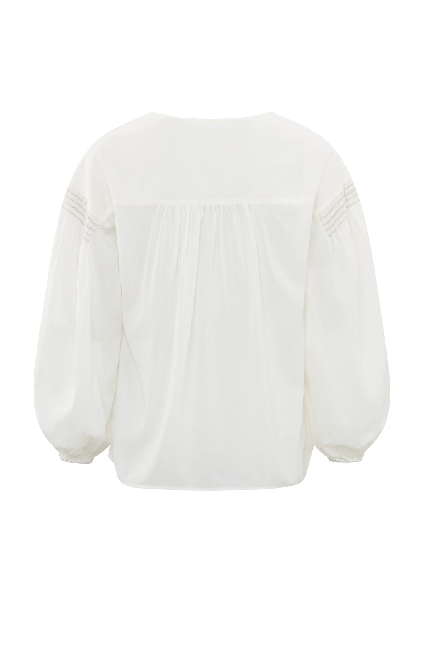 Woven top with V-neck, long sleeves and shoulder details