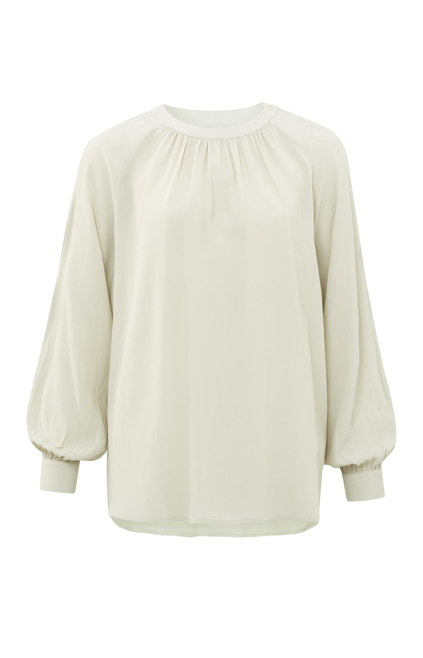 Woven top with long balloon sleeves