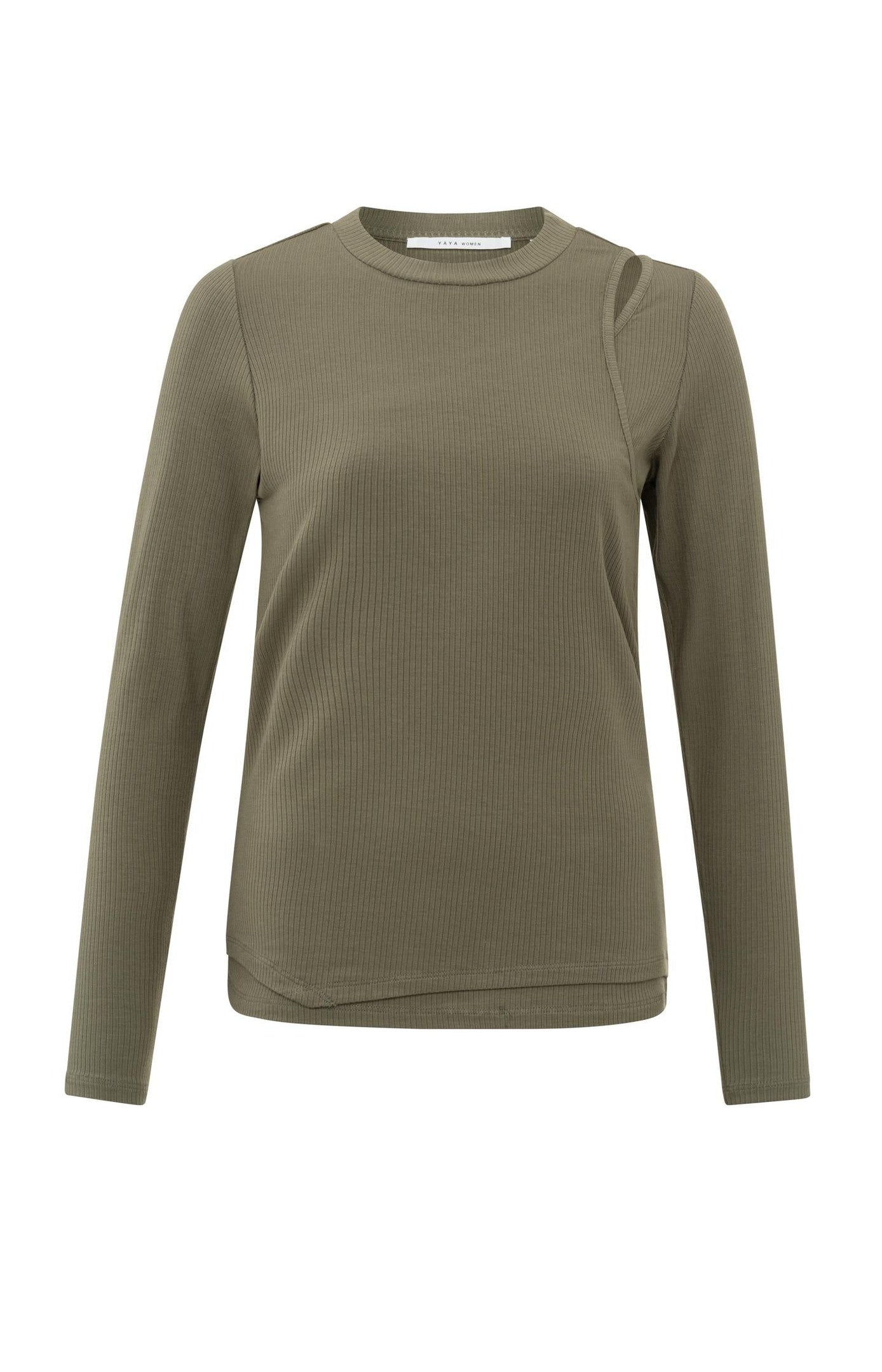 Long-sleeve top with round neck and double layer effect