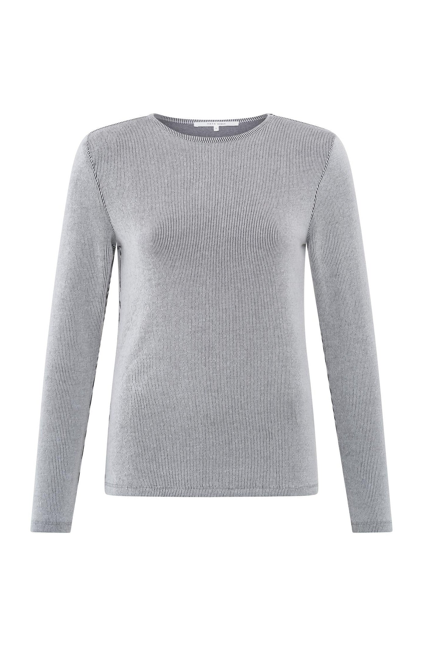 Ribbed top with long sleeves, round neck and shoulder pads