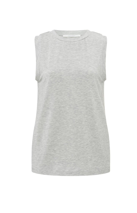 Sleeveless top with round neck and a relaxed fit