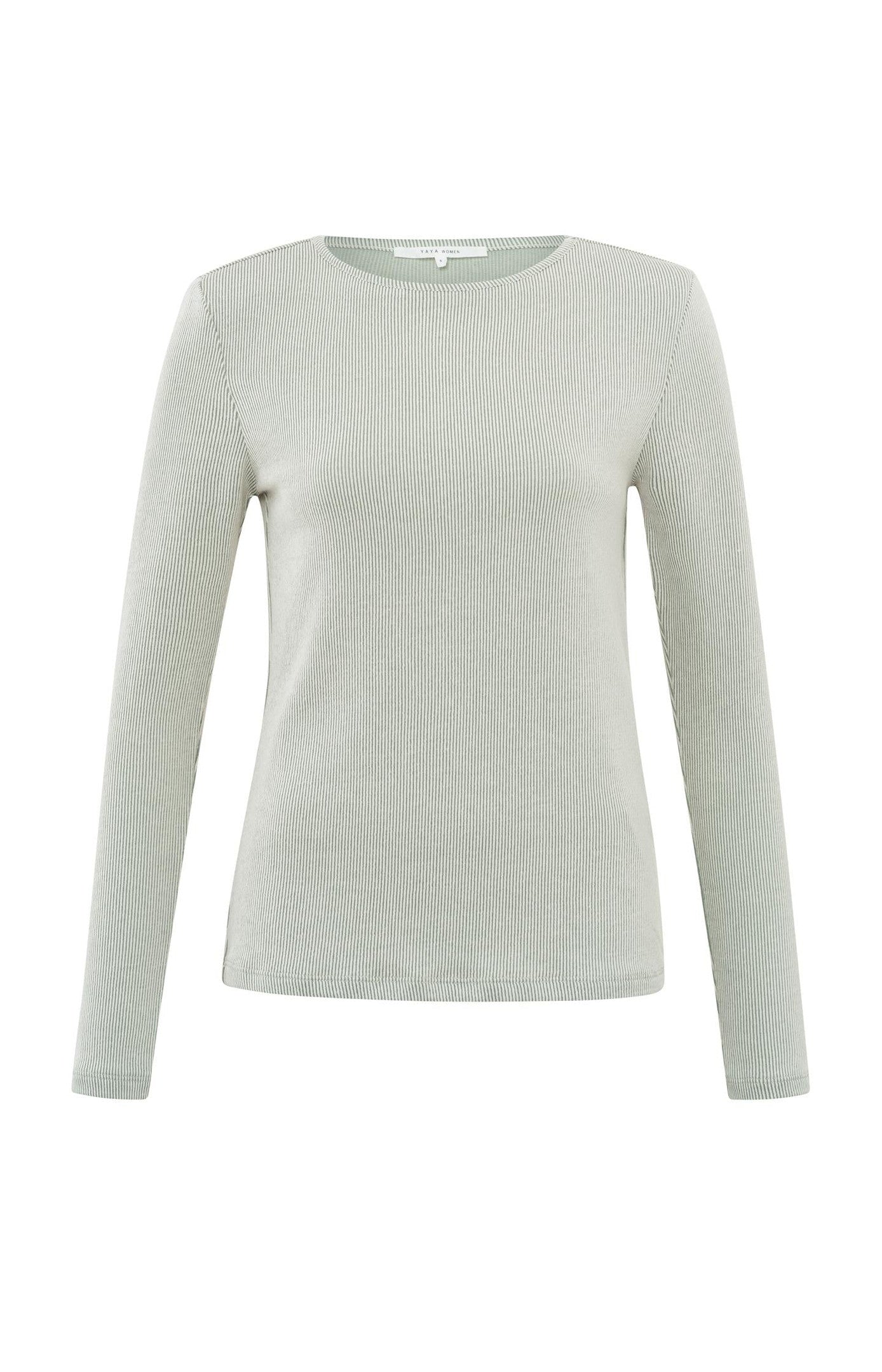 Ribbed top with long sleeves, round neck and shoulder pads